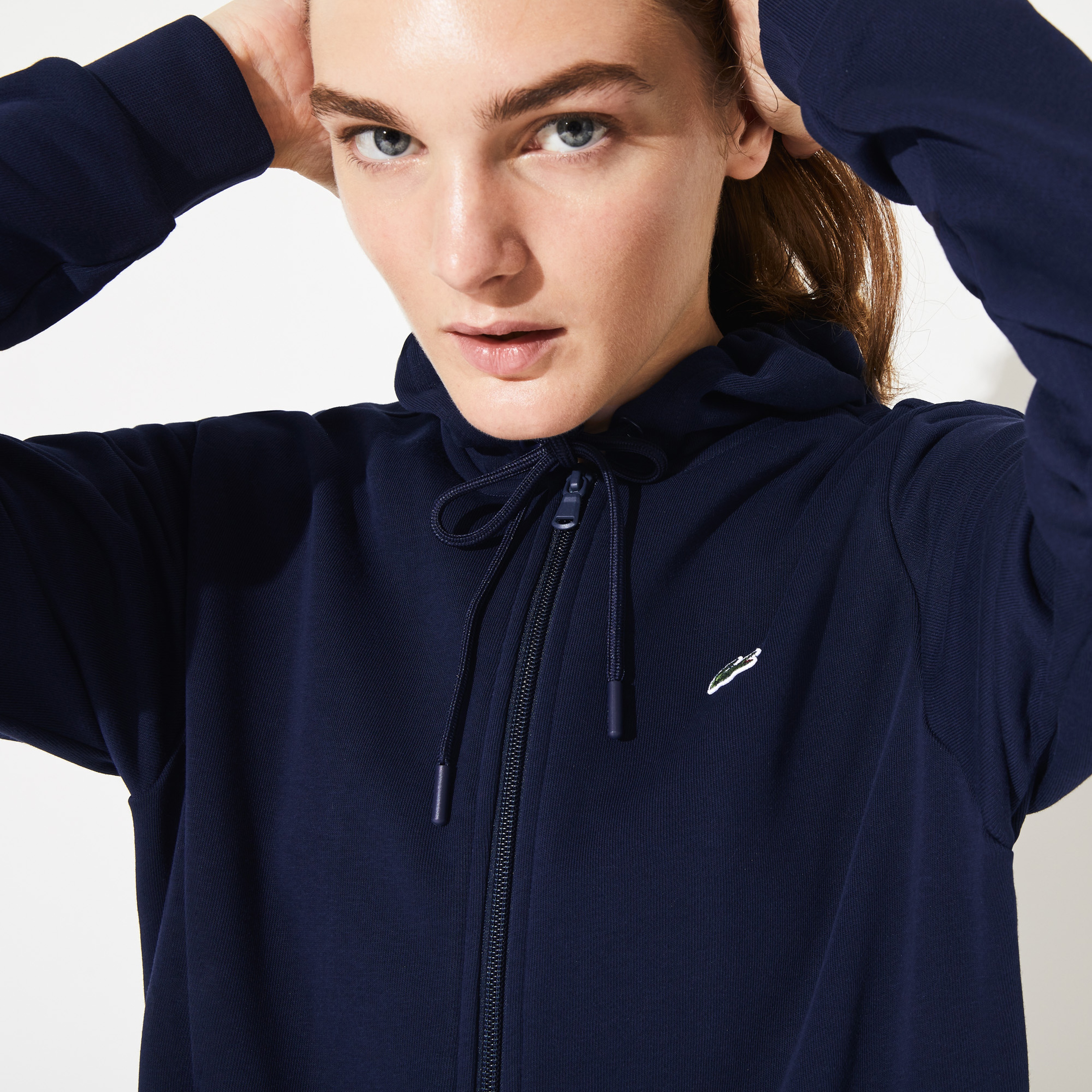 Lacoste Sport Kadın Kapüşonlu Fermuarlı Lacivert Sweatshirt