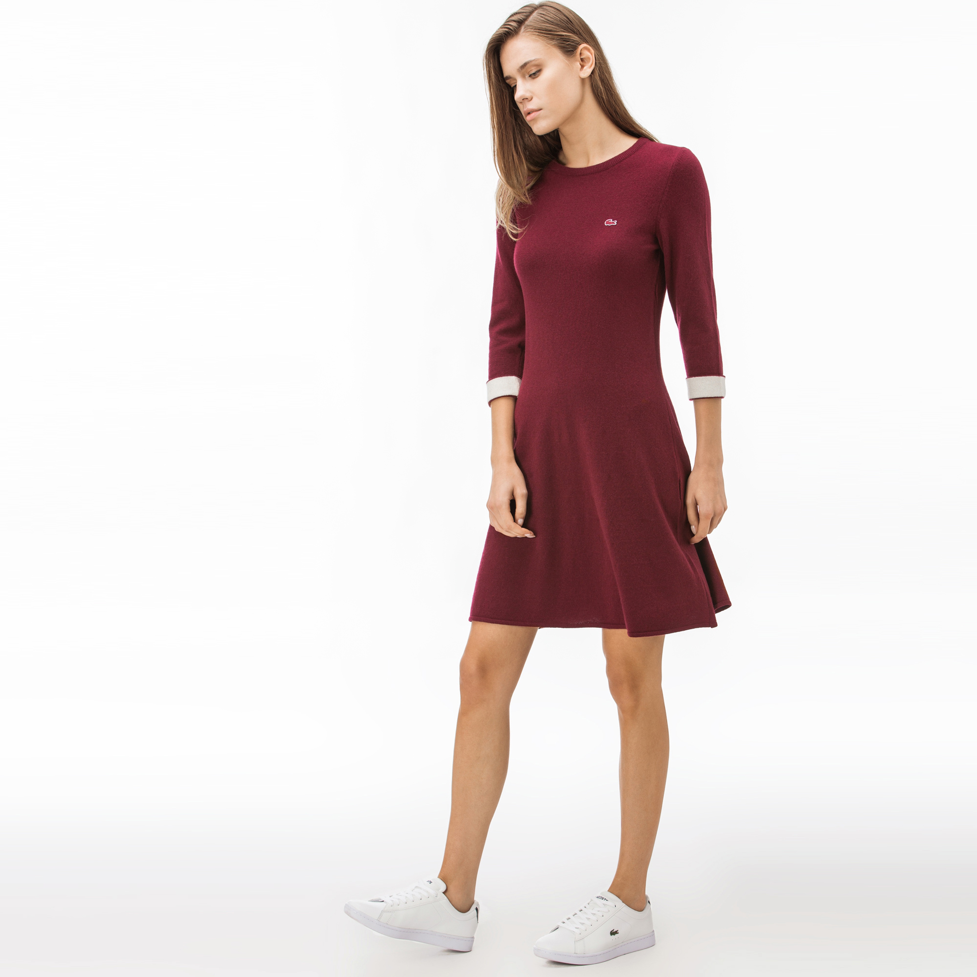 Lacoste Kadın Kaşmir Karışımlı Truvakar Kollu Bordo Elbise