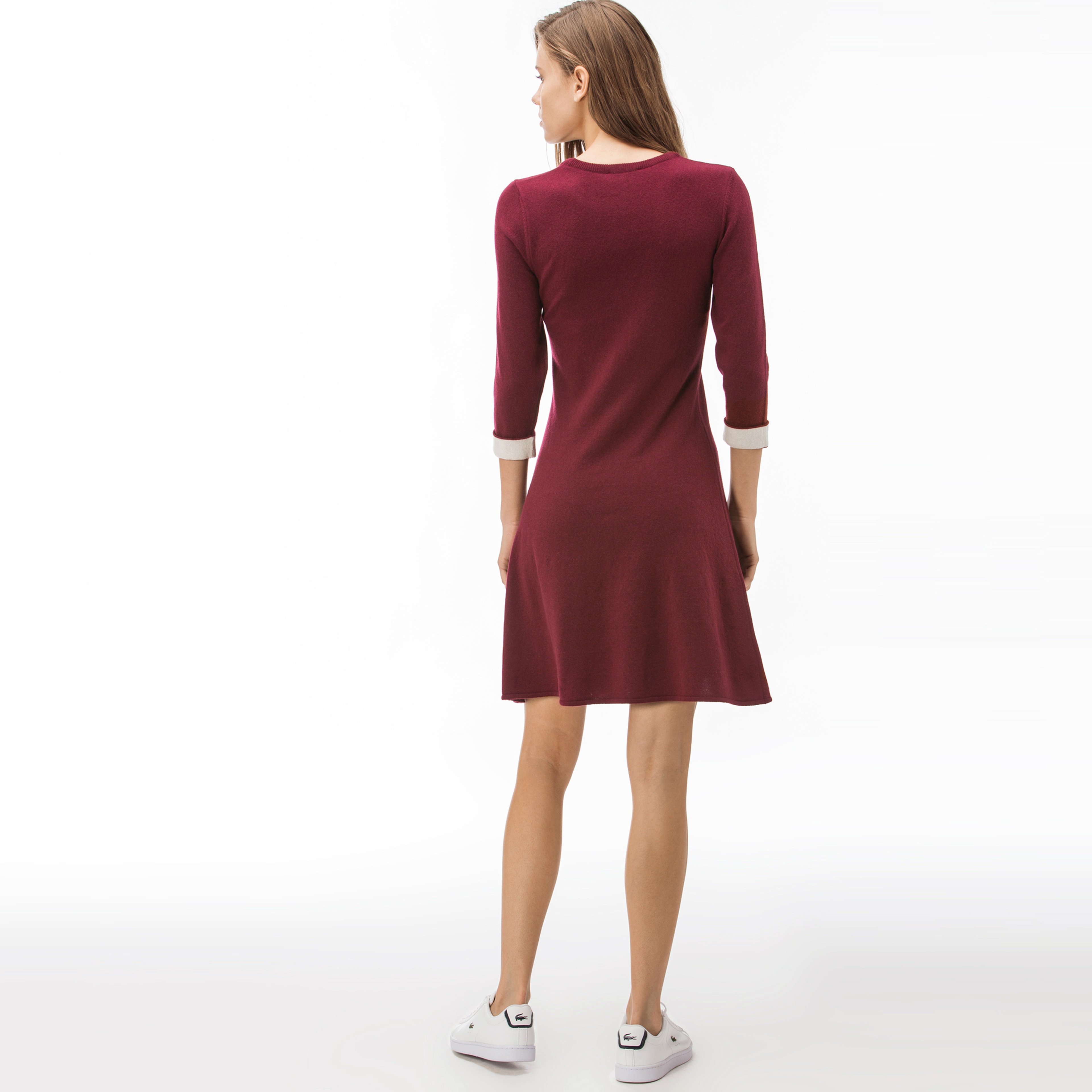 Lacoste Kadın Kaşmir Karışımlı Truvakar Kollu Bordo Elbise