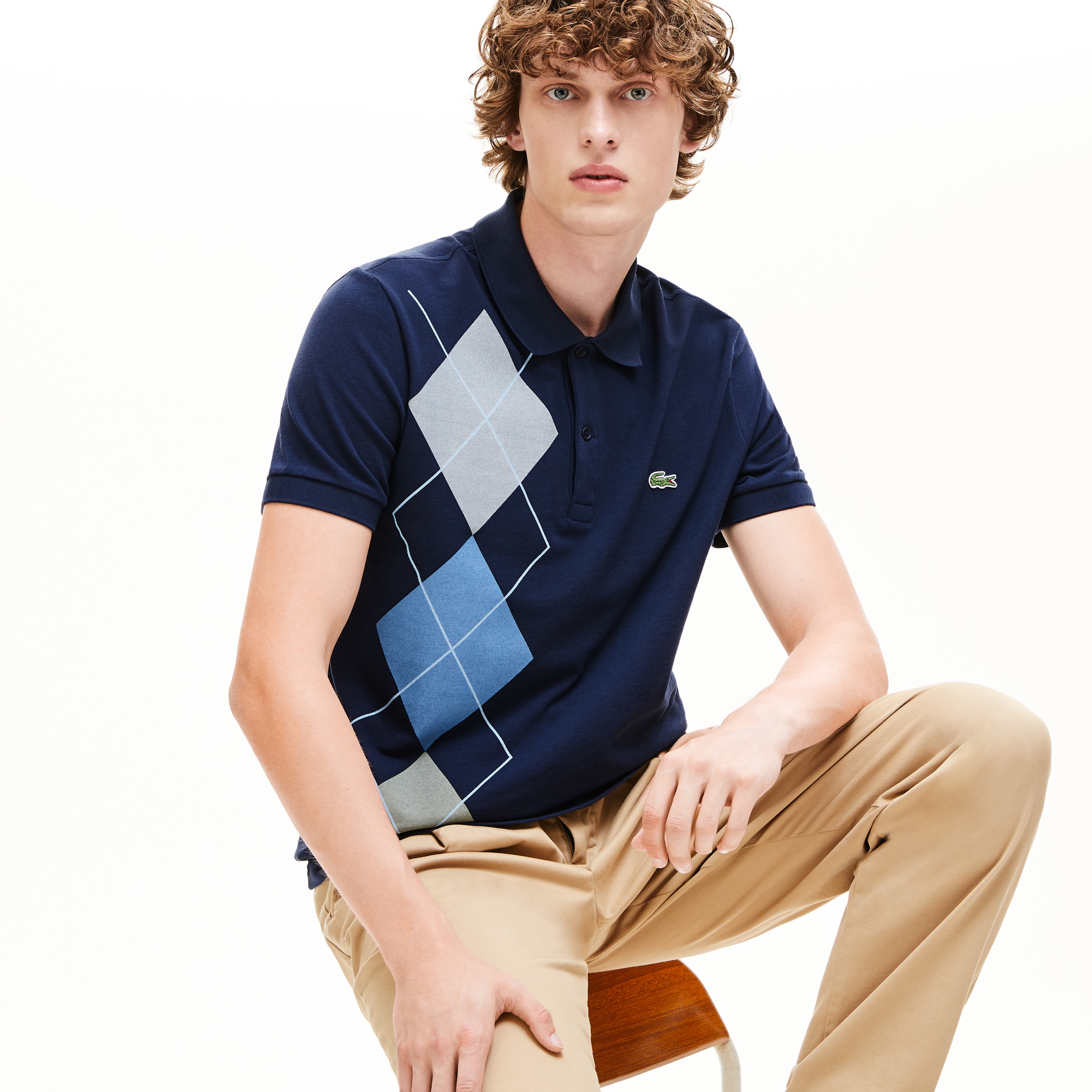 Lacoste Erkek Regular Fit Ekose Desenli Lacivert Polo