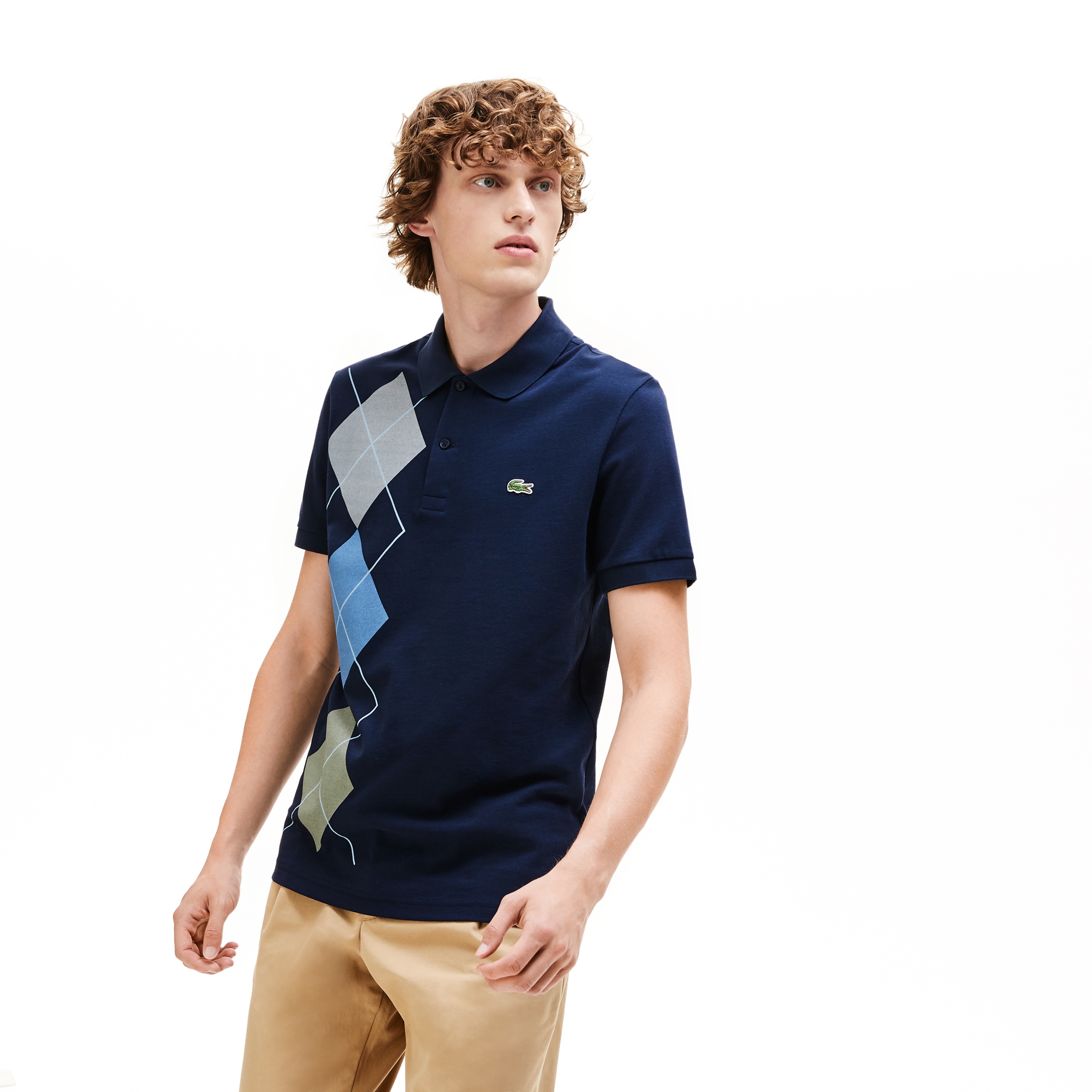 Lacoste Erkek Regular Fit Ekose Desenli Lacivert Polo