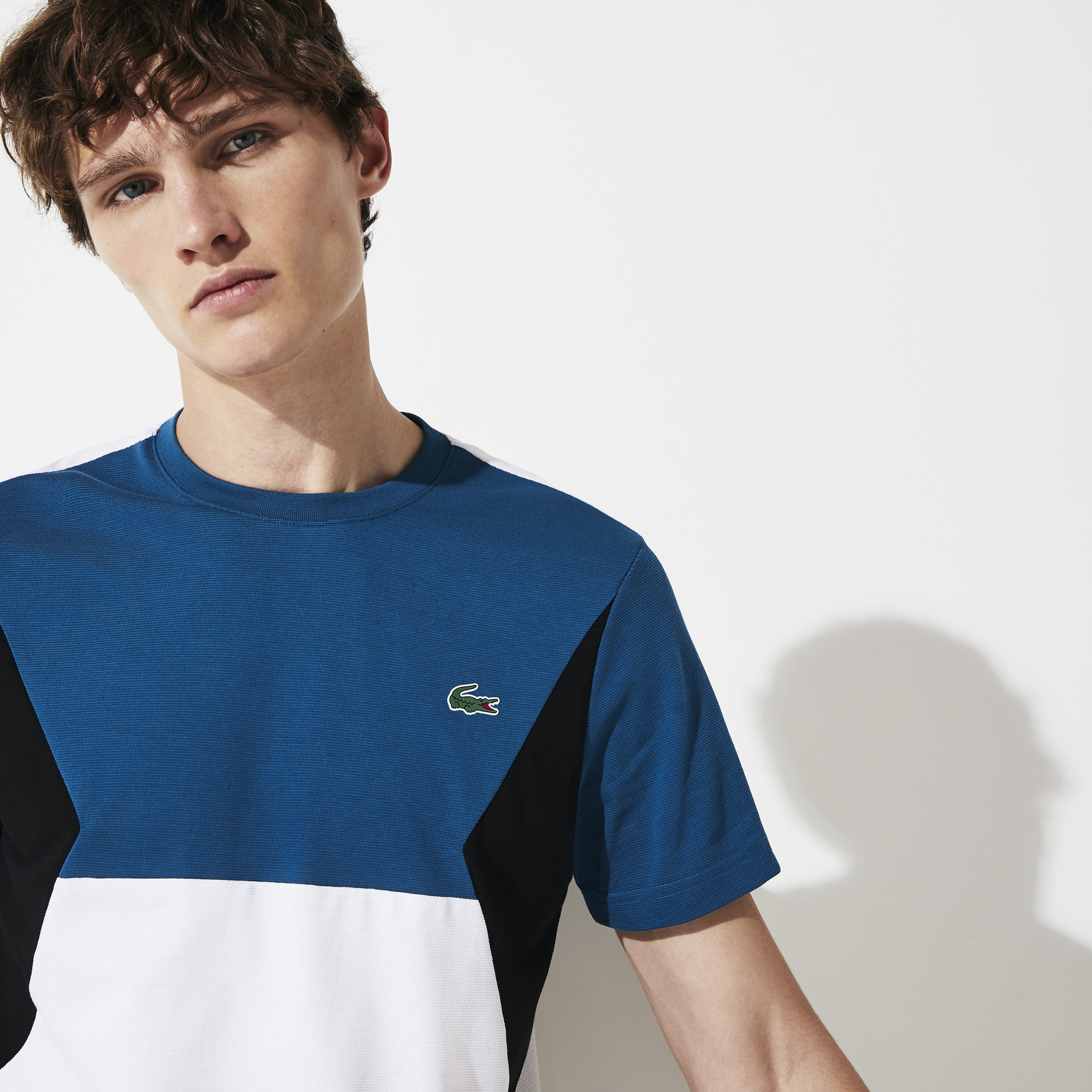 Lacoste Erkek Renk Bloklu Beyaz - Lacivert T-Shirt