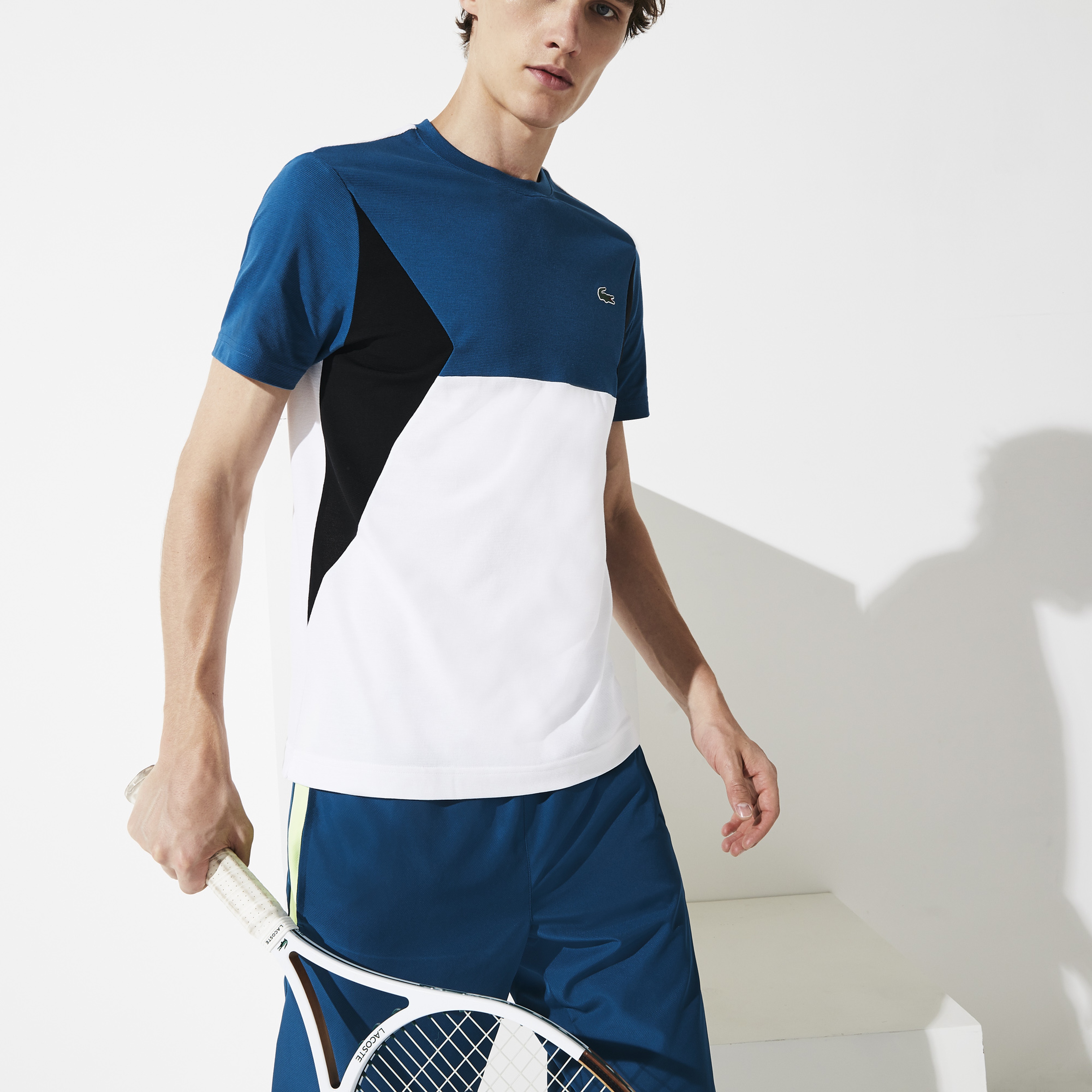 Lacoste Erkek Renk Bloklu Beyaz - Lacivert T-Shirt