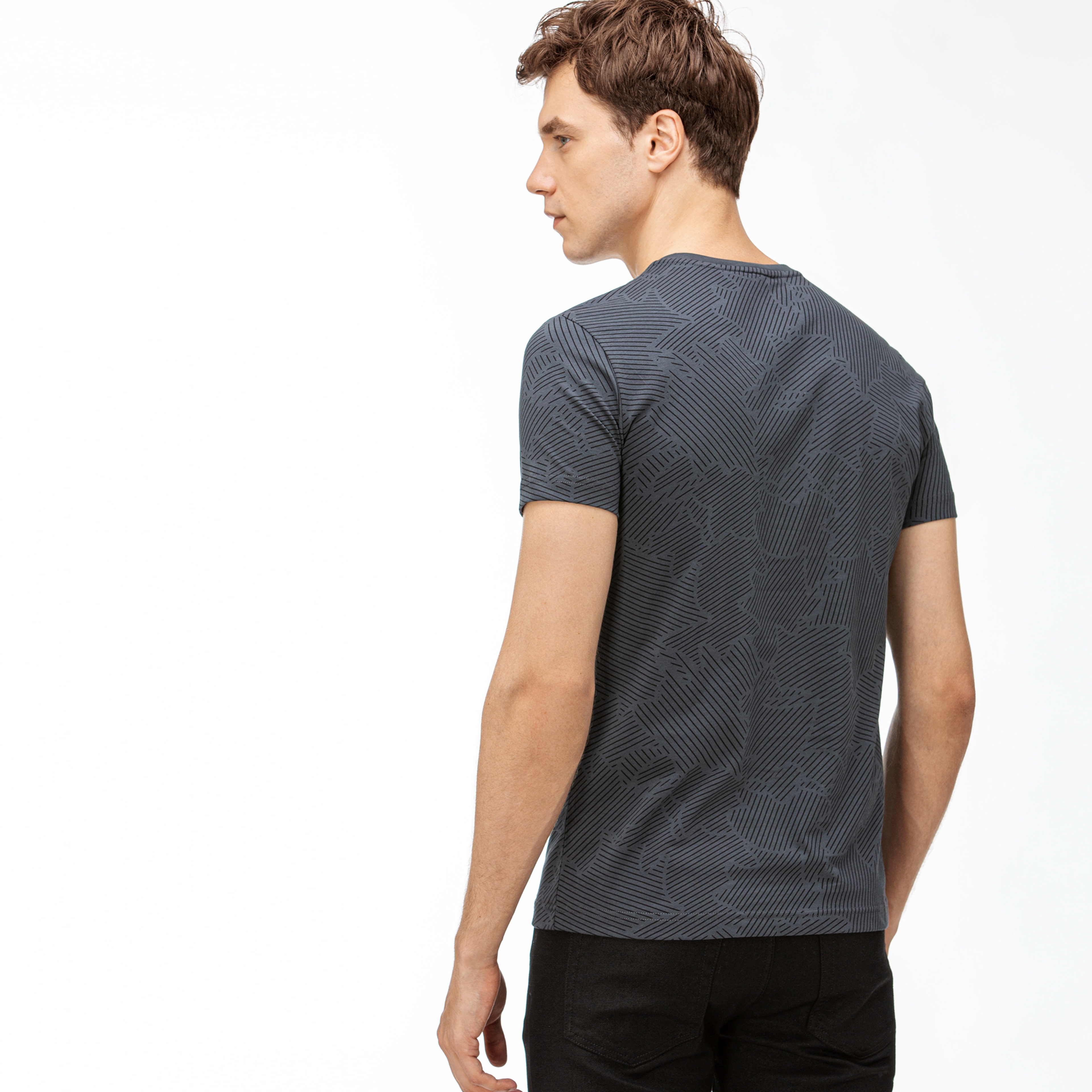 Lacoste Erkek Desenli V Yaka Gri T-Shirt