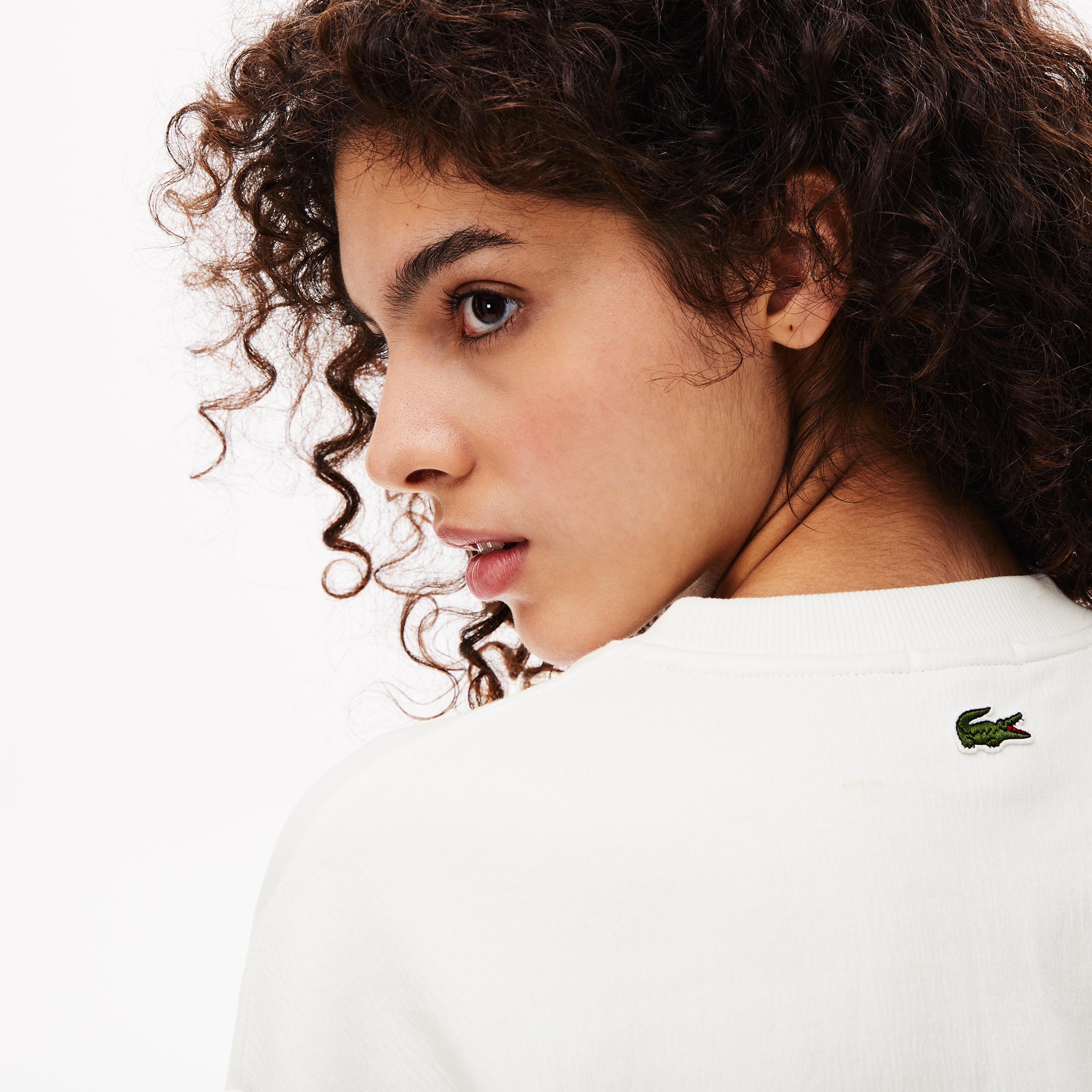 Lacoste Unisex Loose Fit Baskılı Bisiklet Yaka Bej Sweatshirt