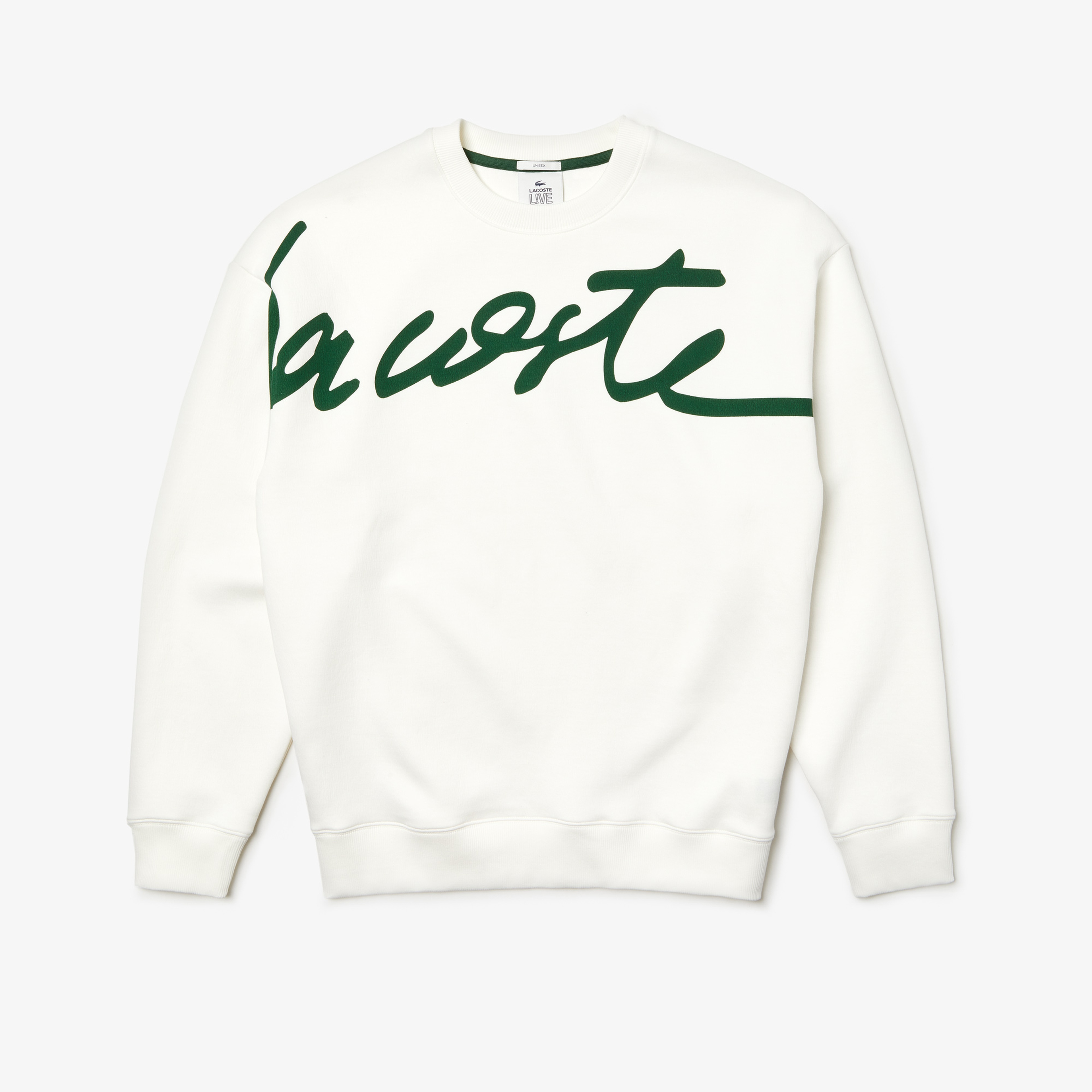Lacoste Unisex Loose Fit Baskılı Bisiklet Yaka Bej Sweatshirt