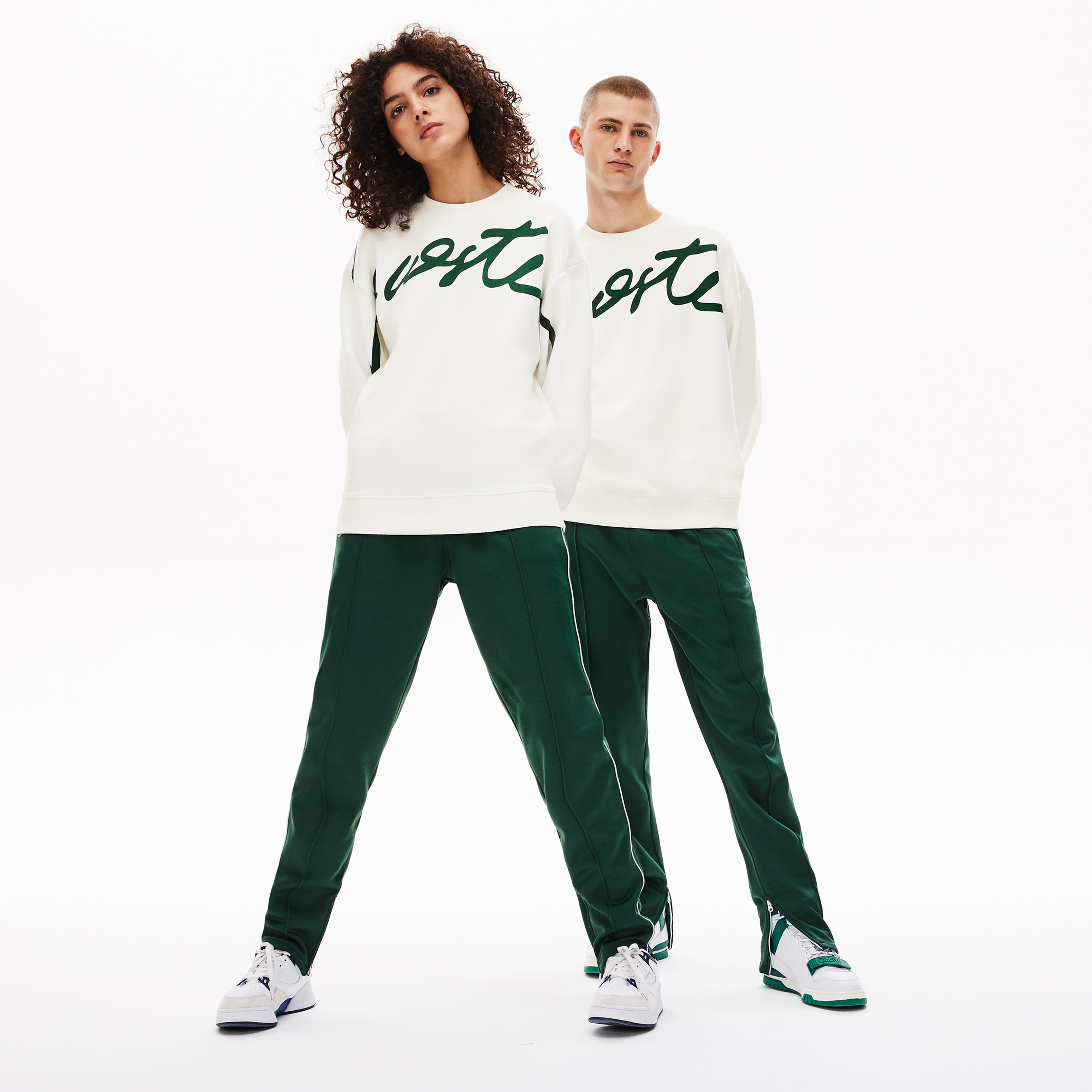 Lacoste Unisex Loose Fit Baskılı Bisiklet Yaka Bej Sweatshirt