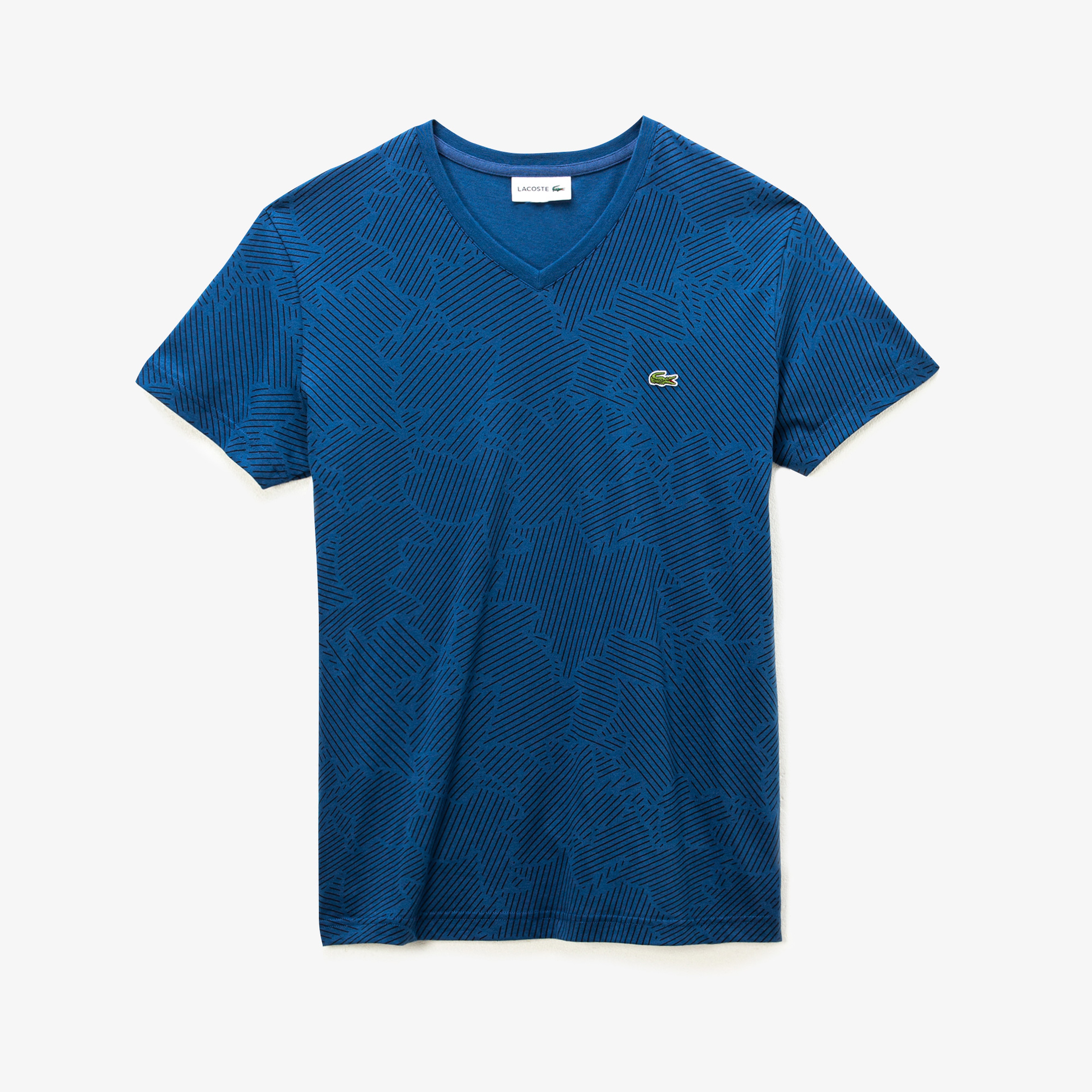 Lacoste Erkek Desenli V Yaka Lacivert T-Shirt