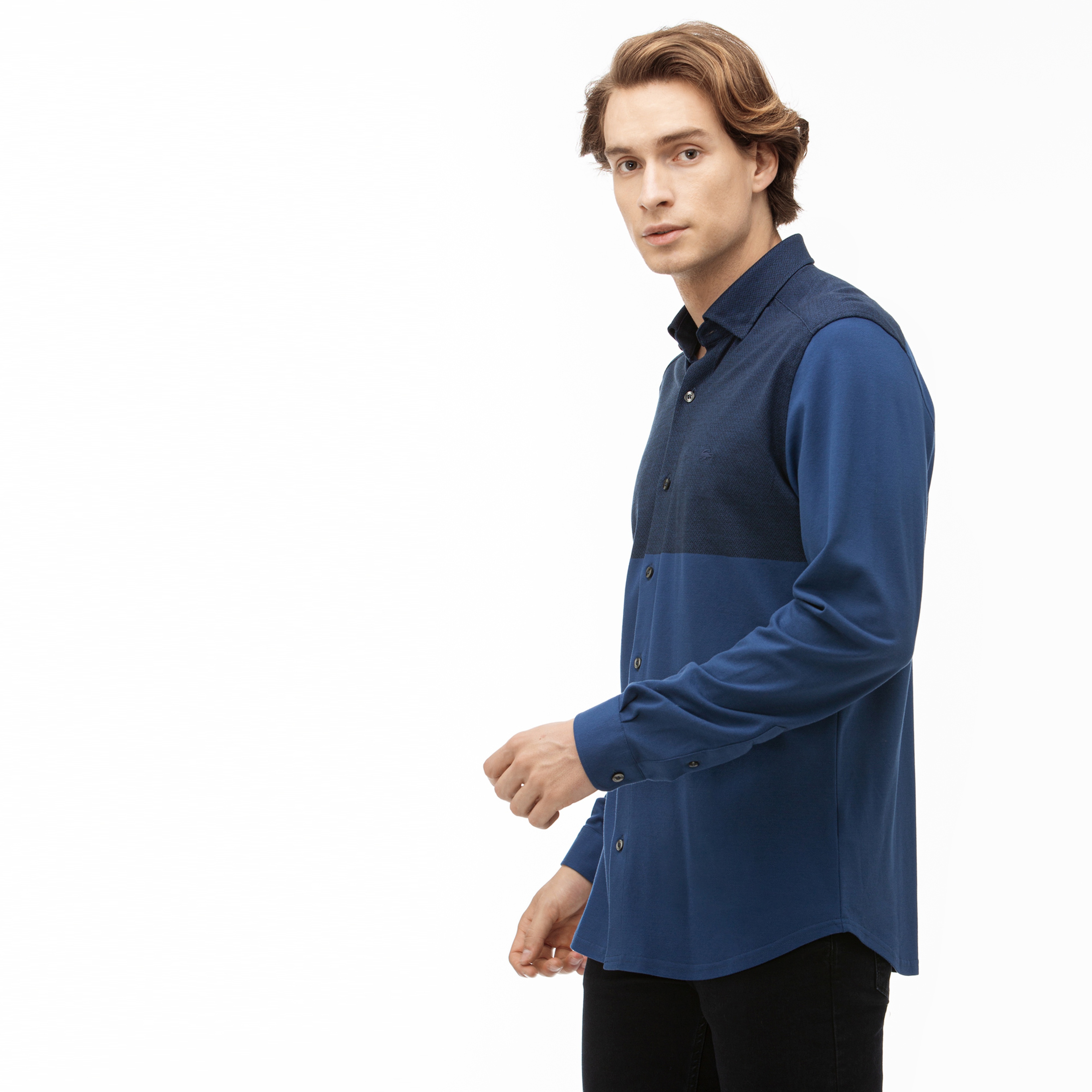 Lacoste Erkek Slim Fit Blok Desenli Lacivert Gömlek