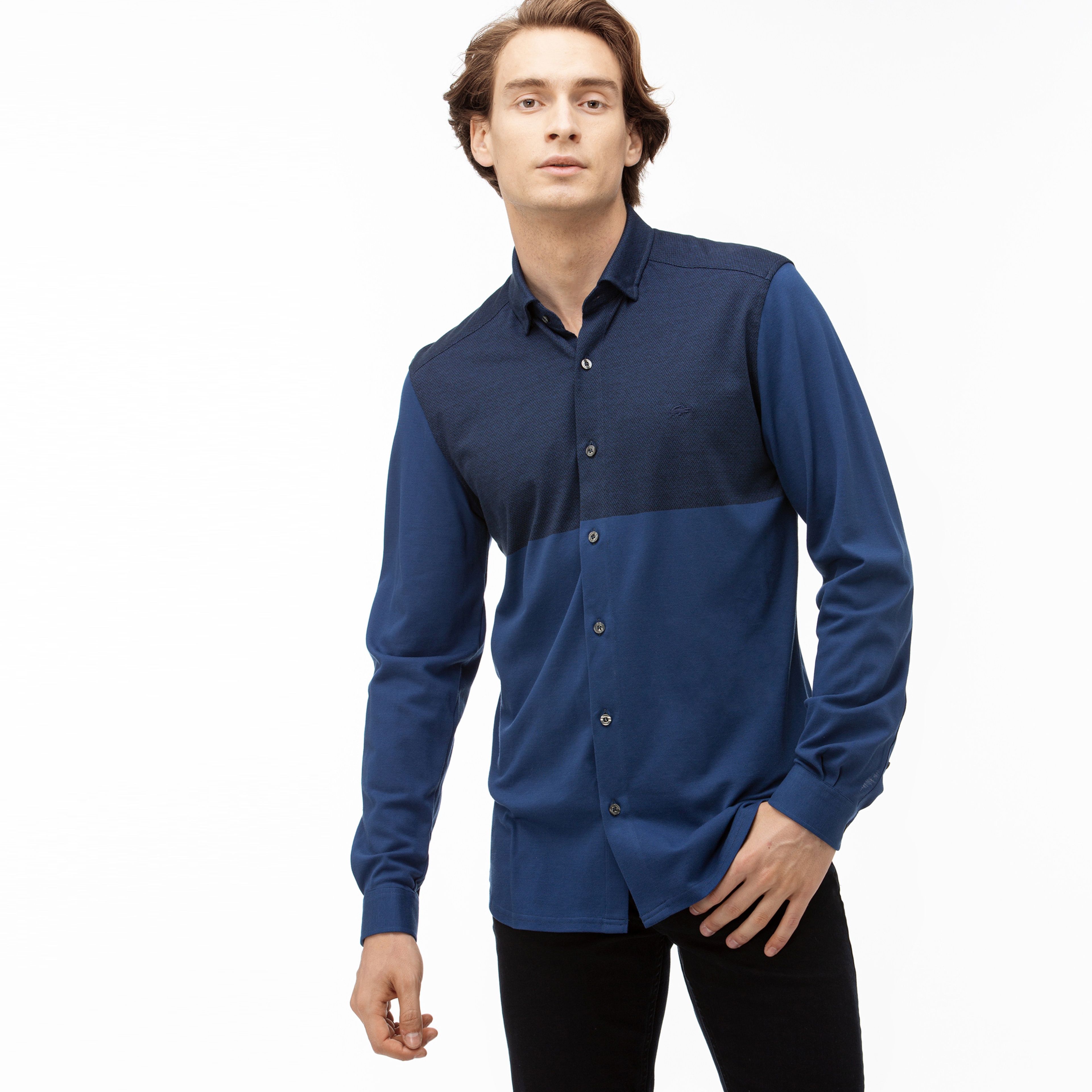 Lacoste Erkek Slim Fit Blok Desenli Lacivert Gömlek