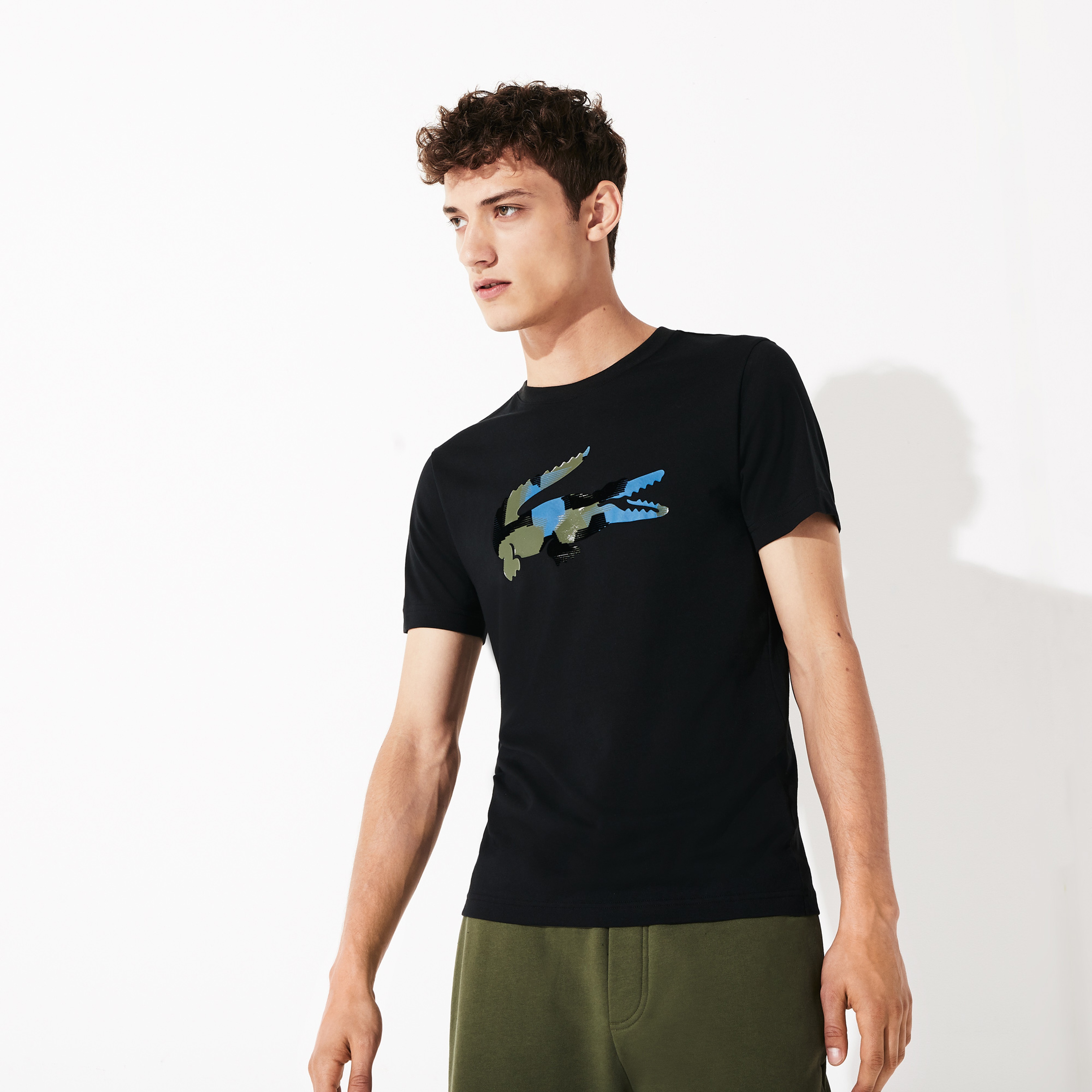 Lacoste Sport Erkek Timsah Baskılı Siyah T-Shirt