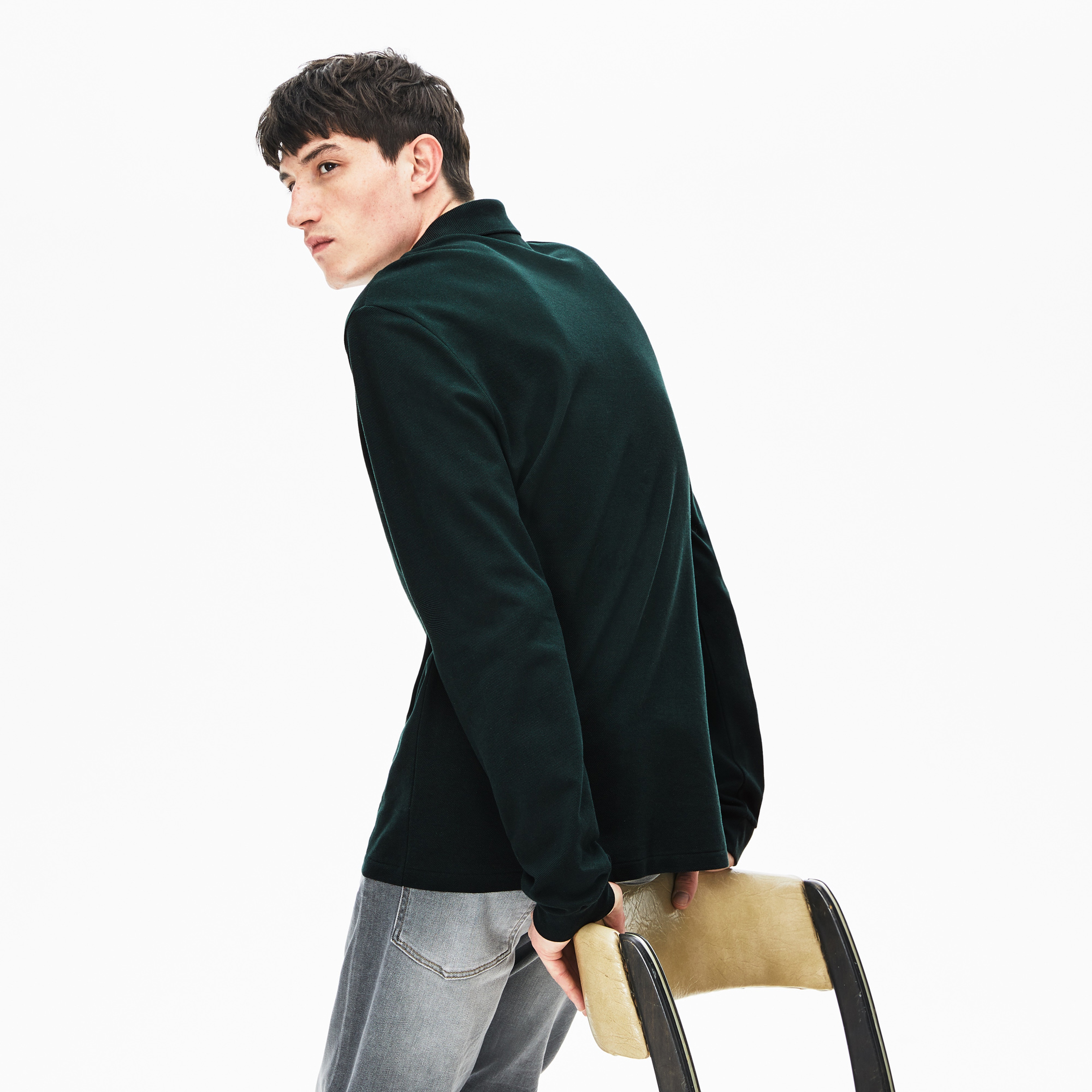 L.12.12 Erkek Classic Fit Uzun Kollu Koyu Yeşil Polo