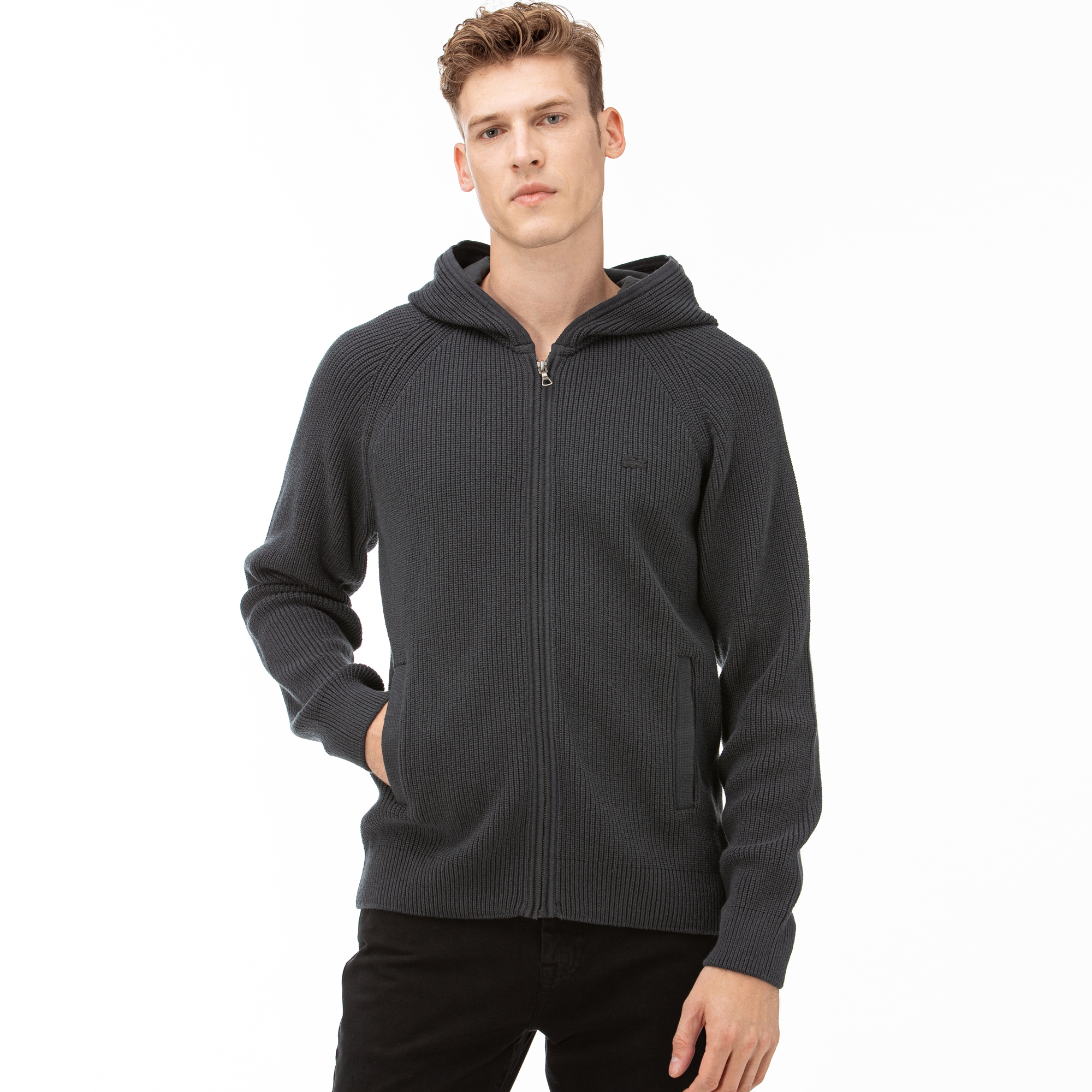 Lacoste Erkek Gri Kapüşonlu Fermuarlı Triko Hırka7 - L/XLAH2051