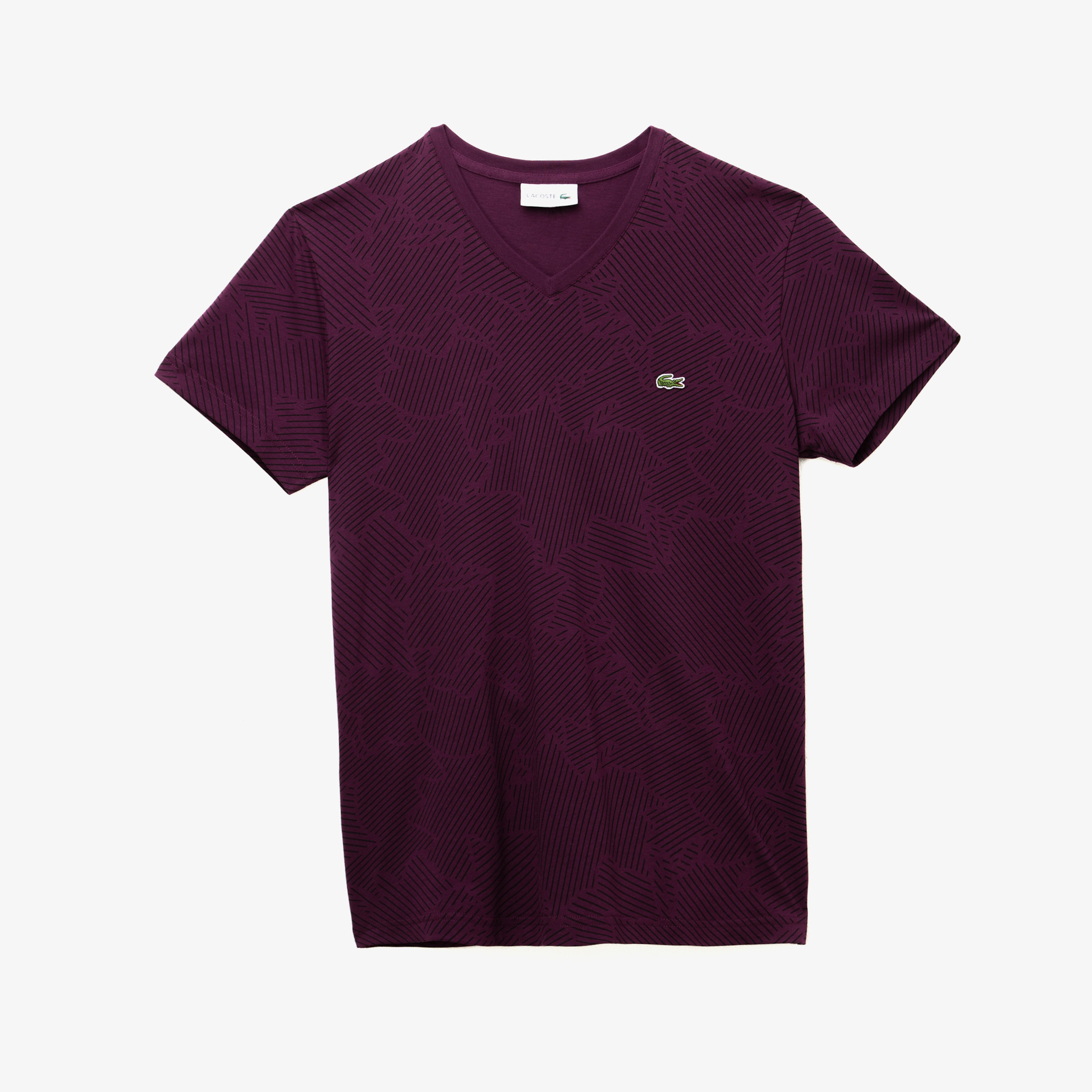 Lacoste Erkek Desenli V Yaka Mor T-Shirt