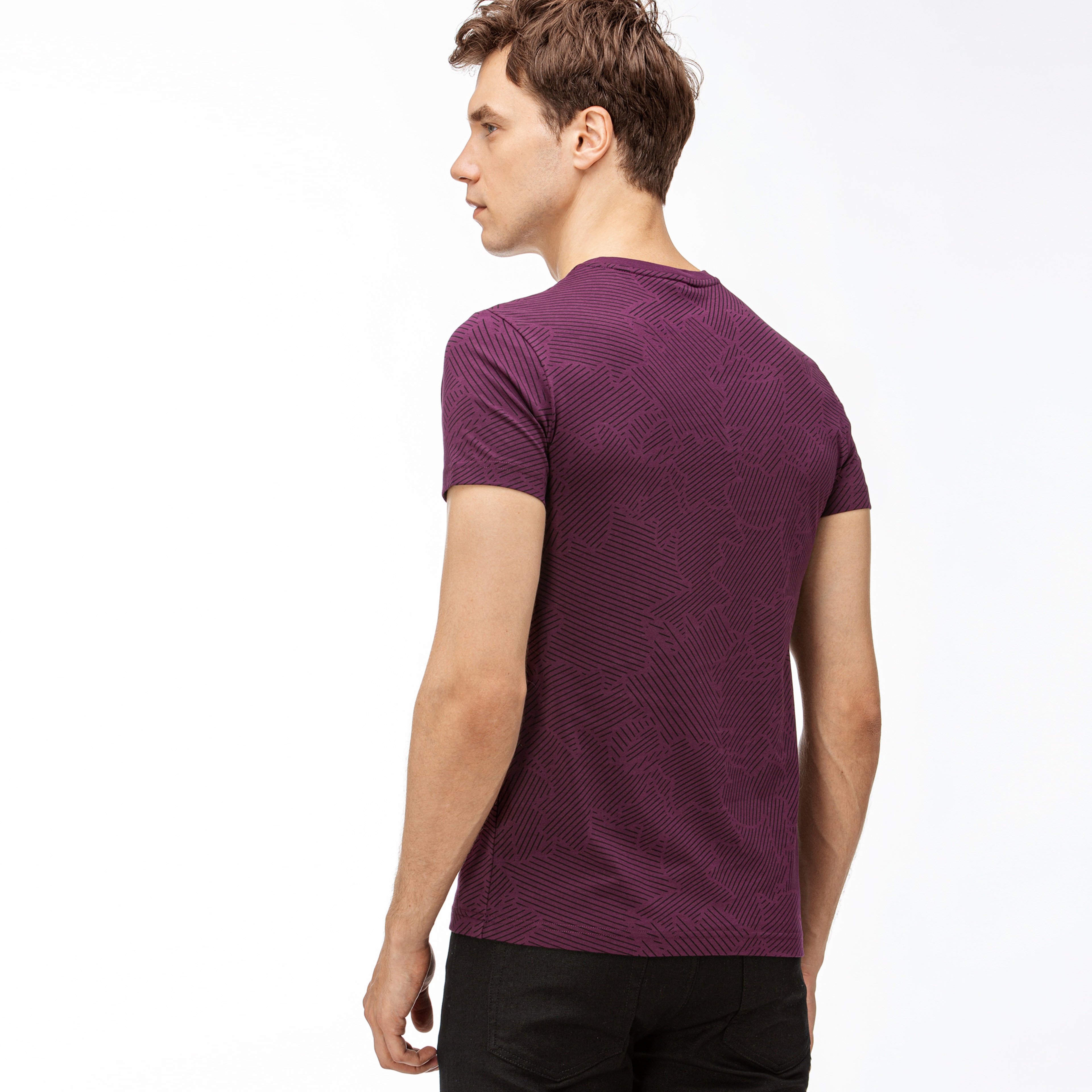 Lacoste Erkek Desenli V Yaka Mor T-Shirt