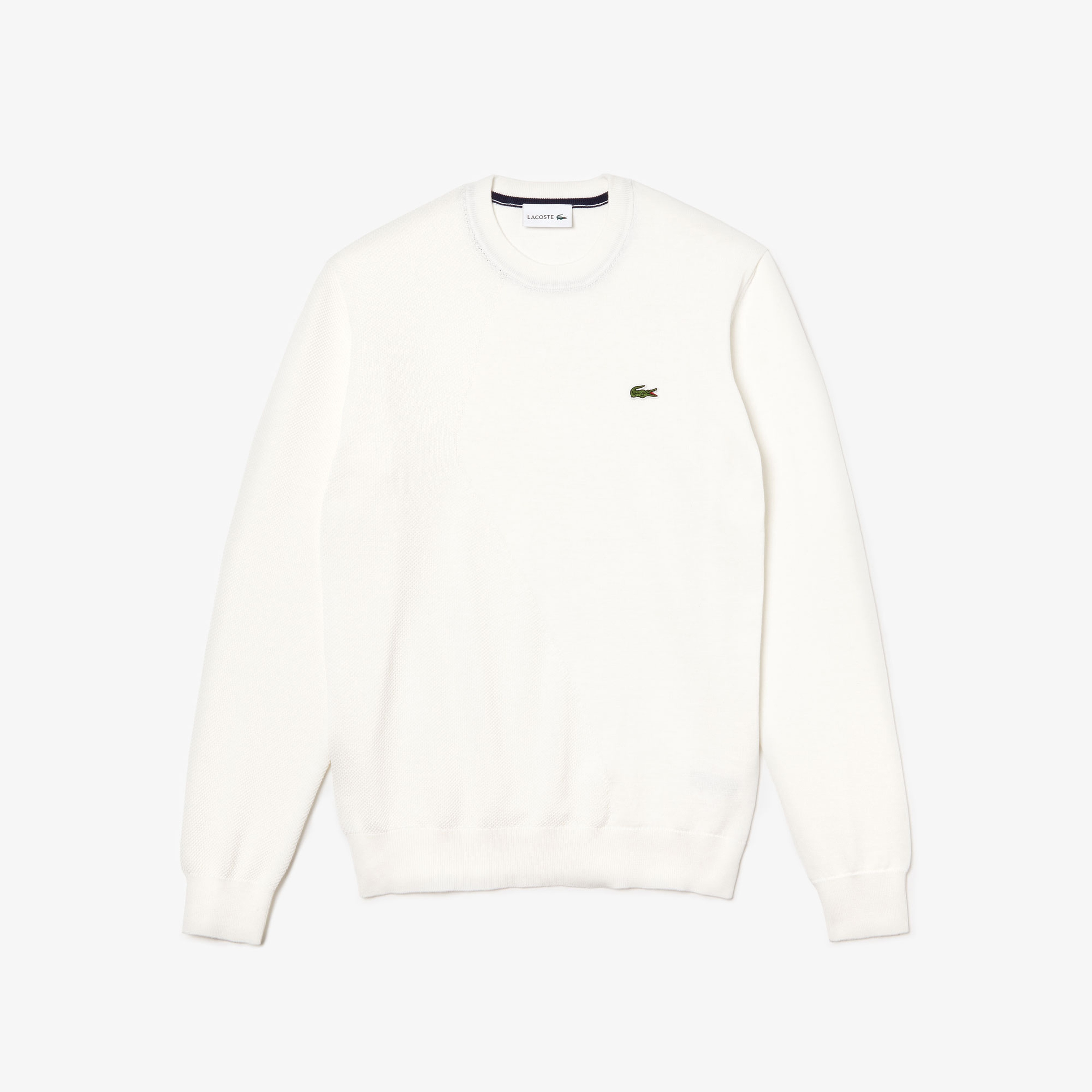 Lacoste Erkek Klasik Fit Bisiklet Yaka Beyaz Triko Kazak