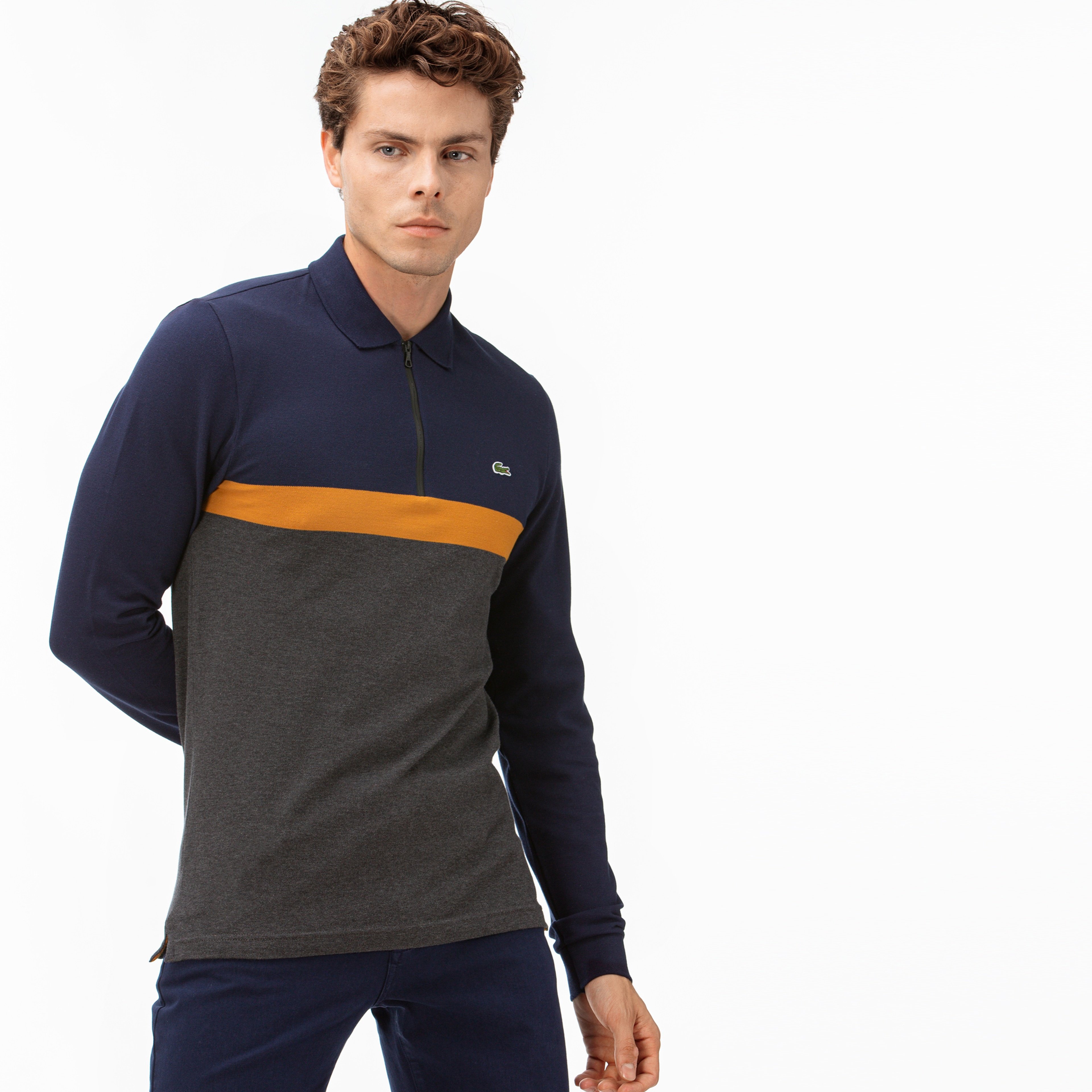 Lacoste Erkek Blok Desenli Uzun Kollu Renkli Polo