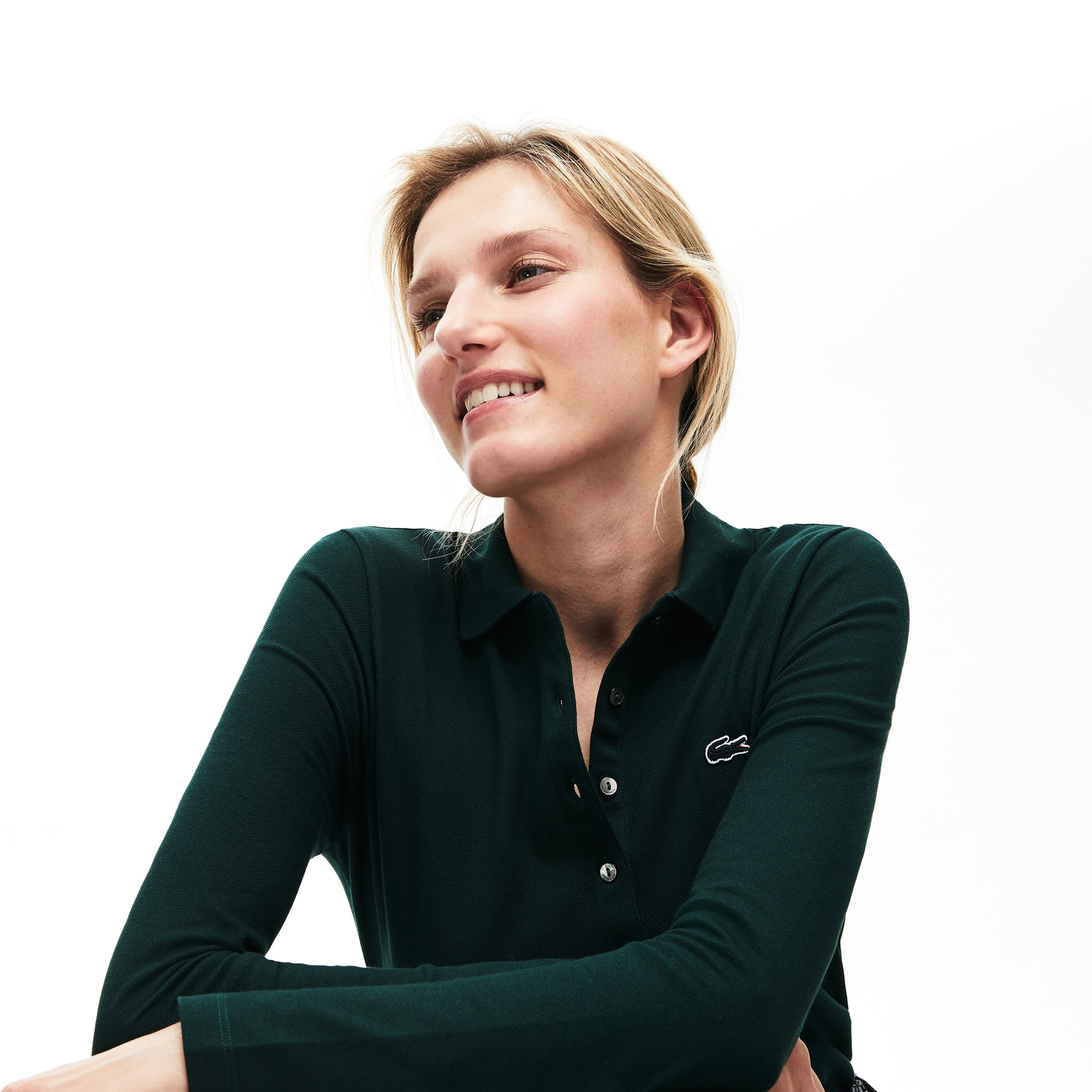 Lacoste Kadın Slim Fit Yeşil Uzun Kollu Polo
