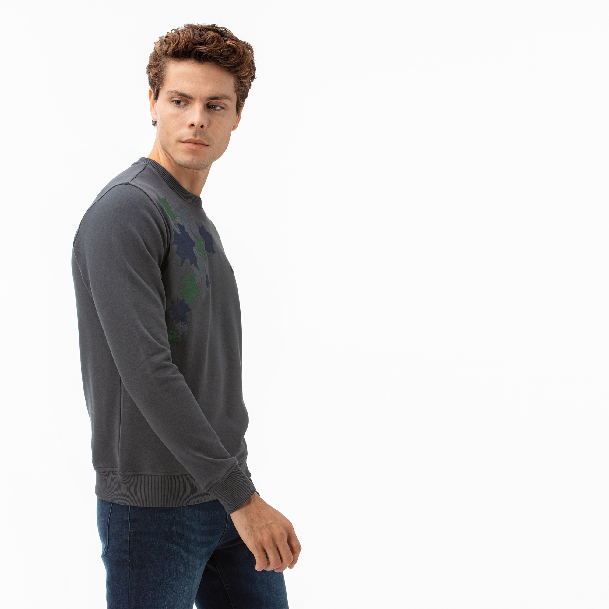 Lacoste Erkek Desenli Gri Sweatshirt