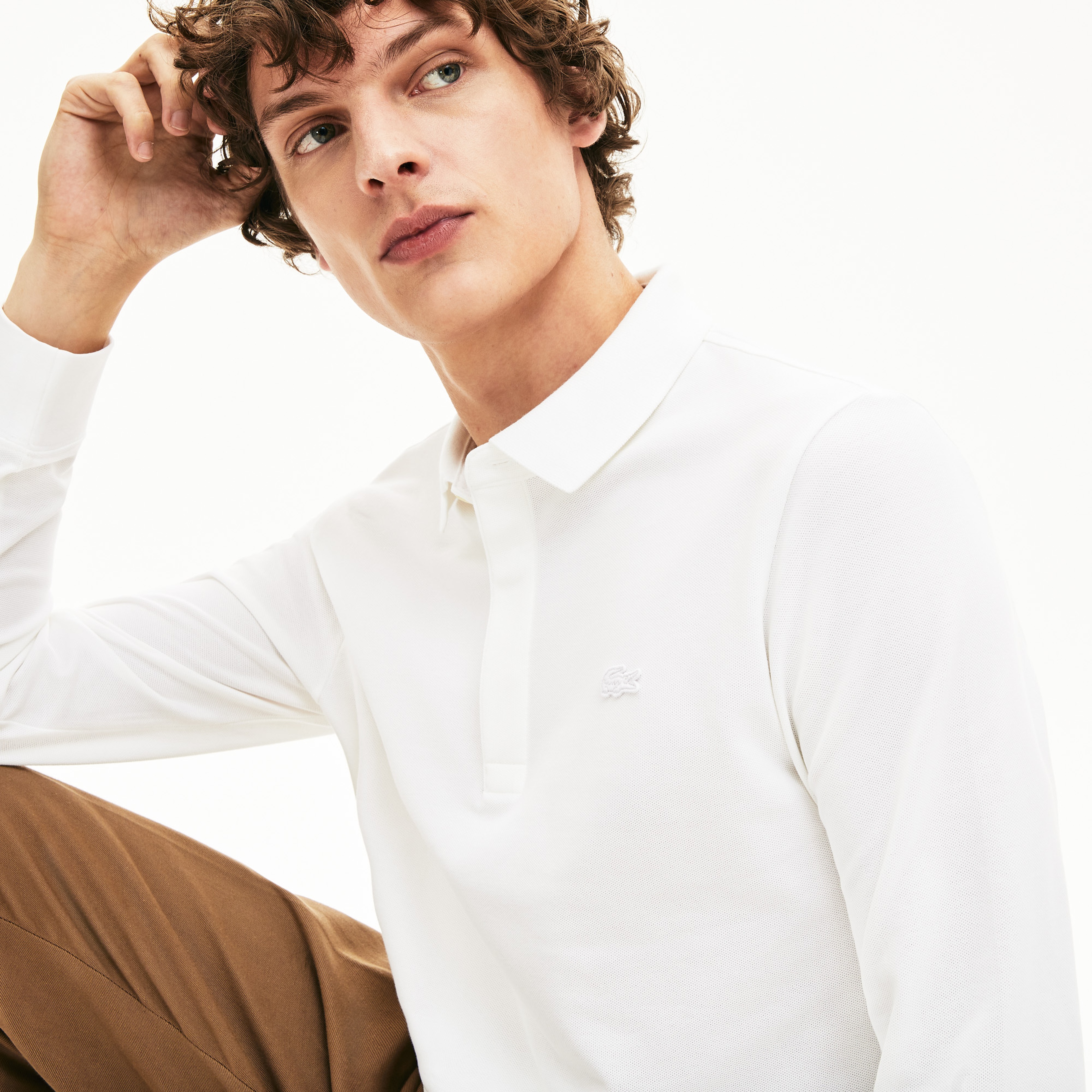 Erkek Regular Fit Uzun Kollu Beyaz Paris Polo