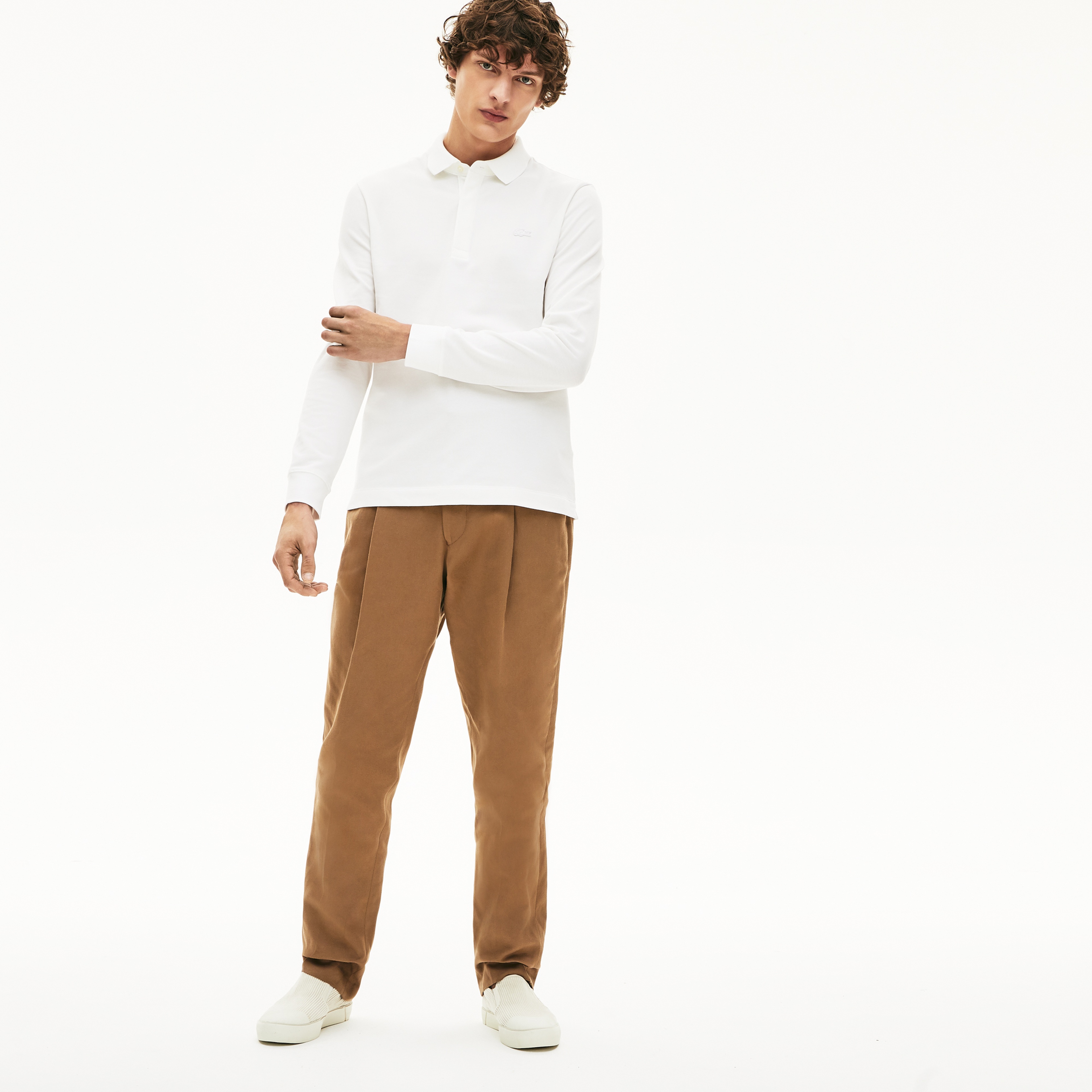 Erkek Regular Fit Uzun Kollu Beyaz Paris Polo