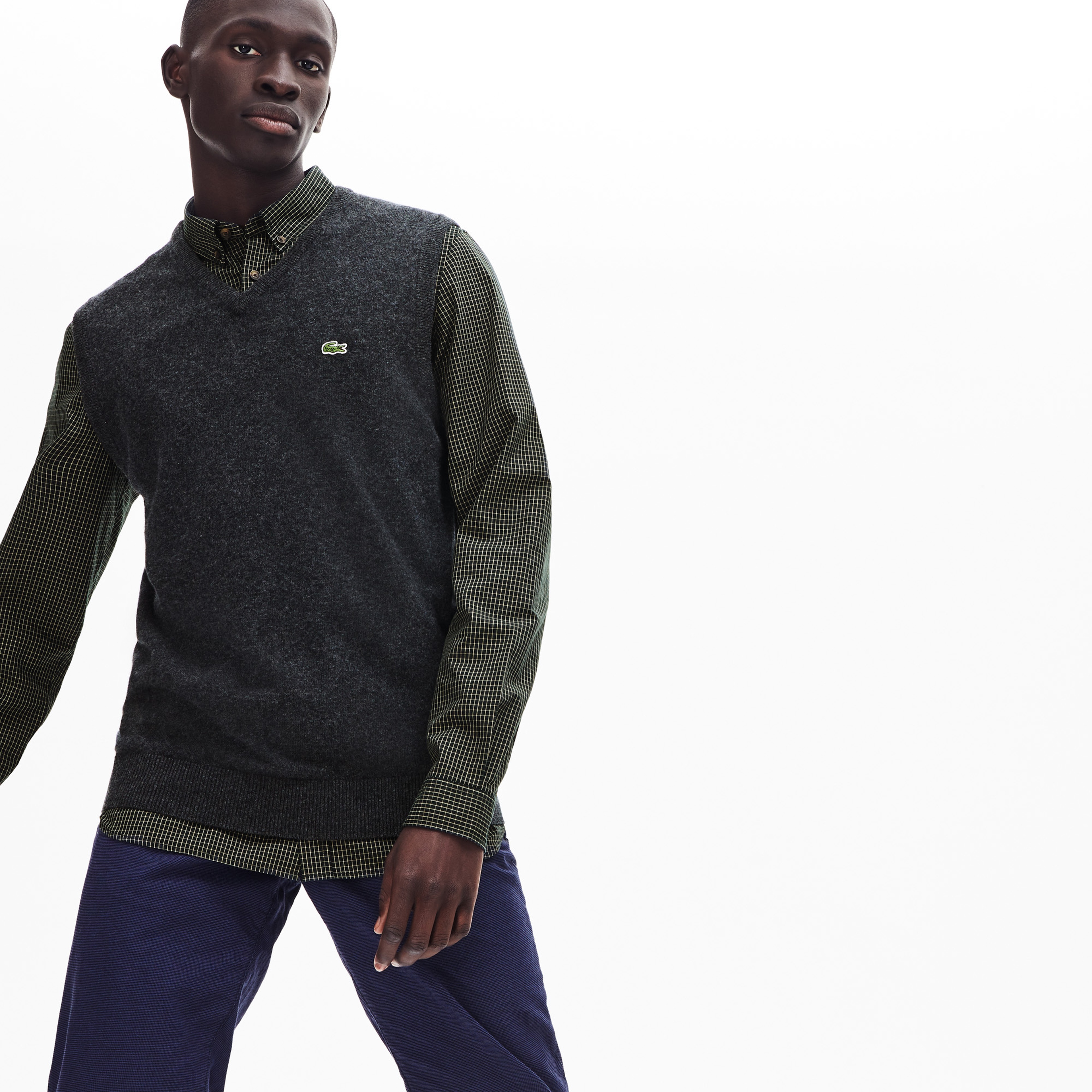 Lacoste Erkek Classic Fit V Yaka Yün Gri Süveter