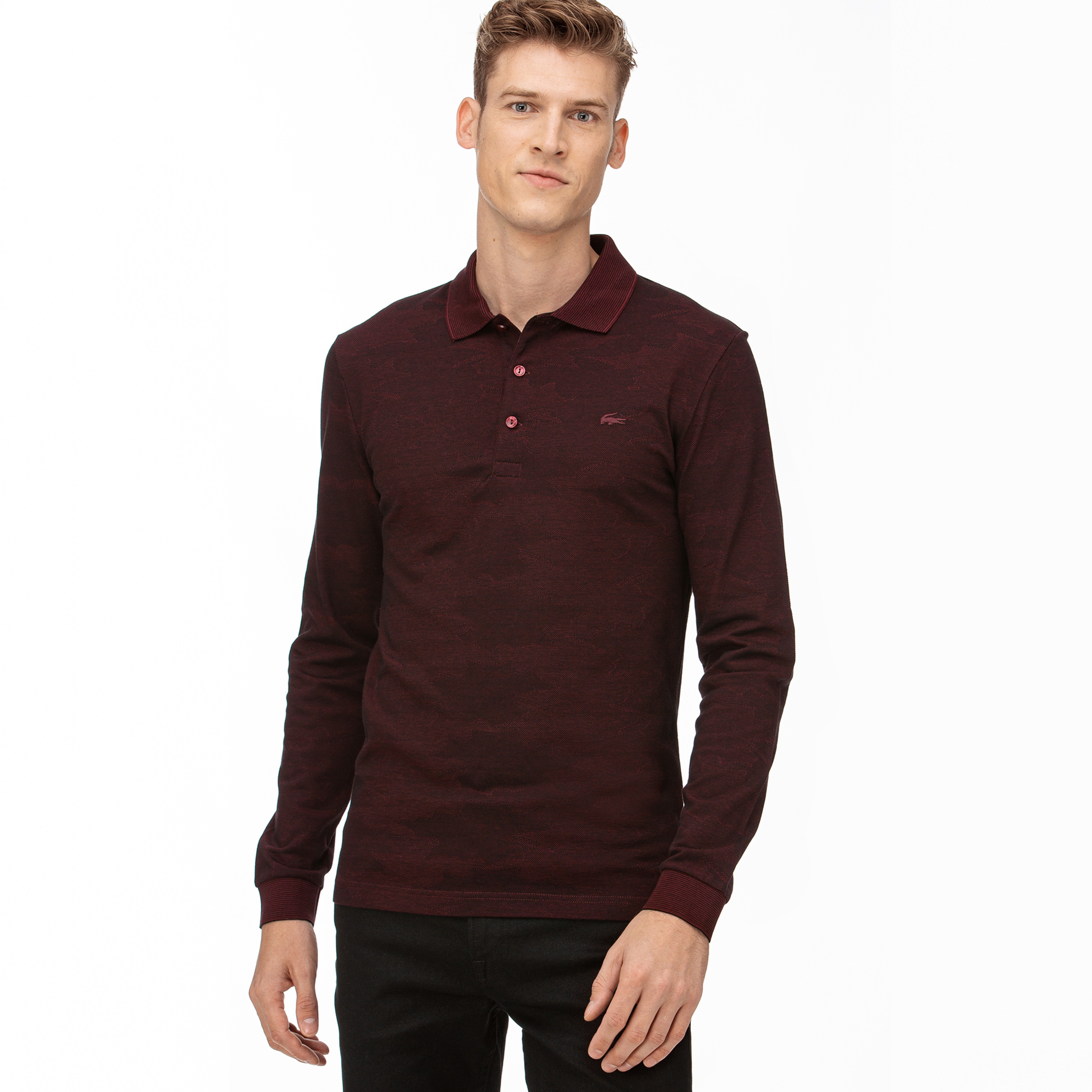 Lacoste Erkek Polo Yaka Uzun Kollu Bordo Polo