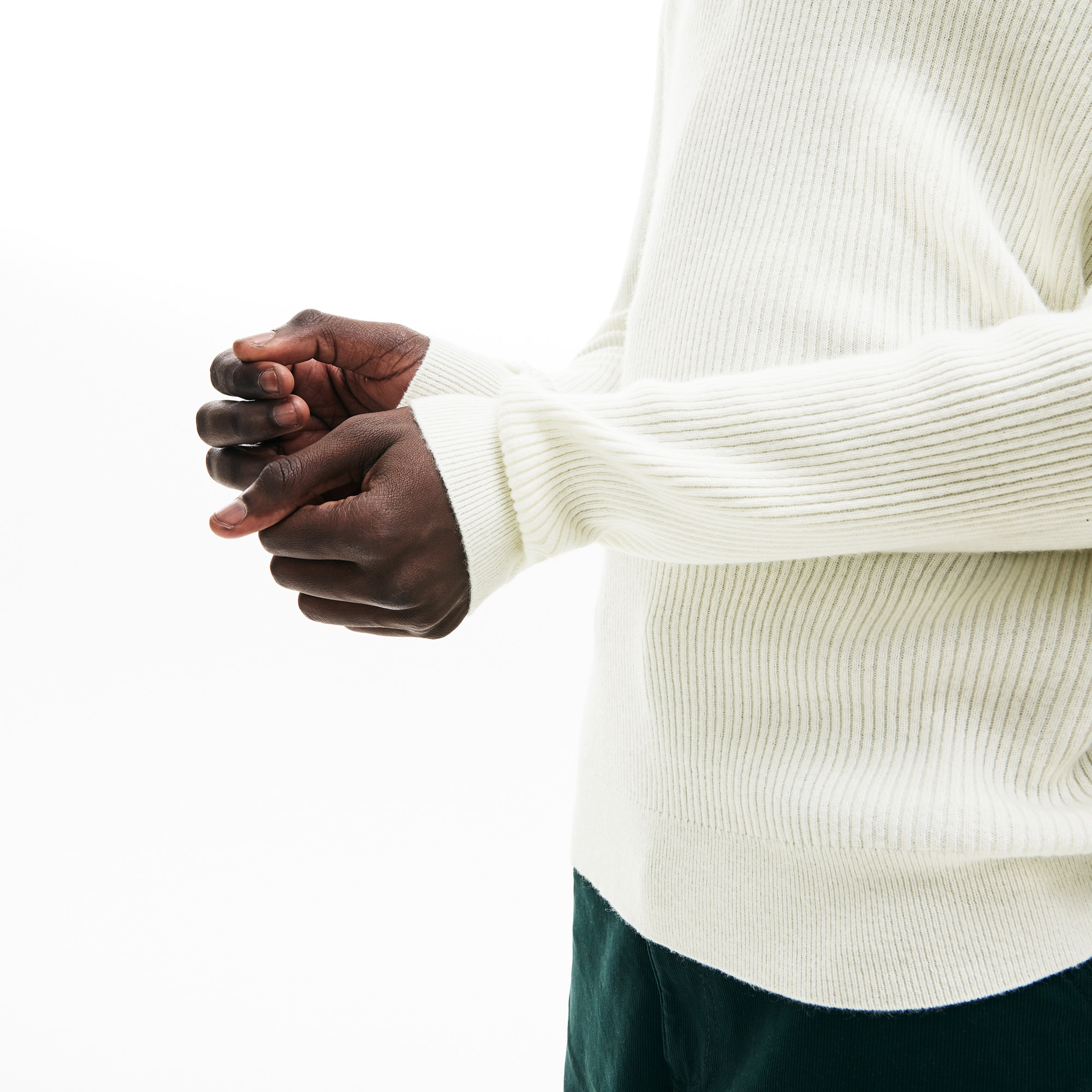 Lacoste Erkek Klasik Fit Kaşmir Karışımlı Bej Triko Kazak