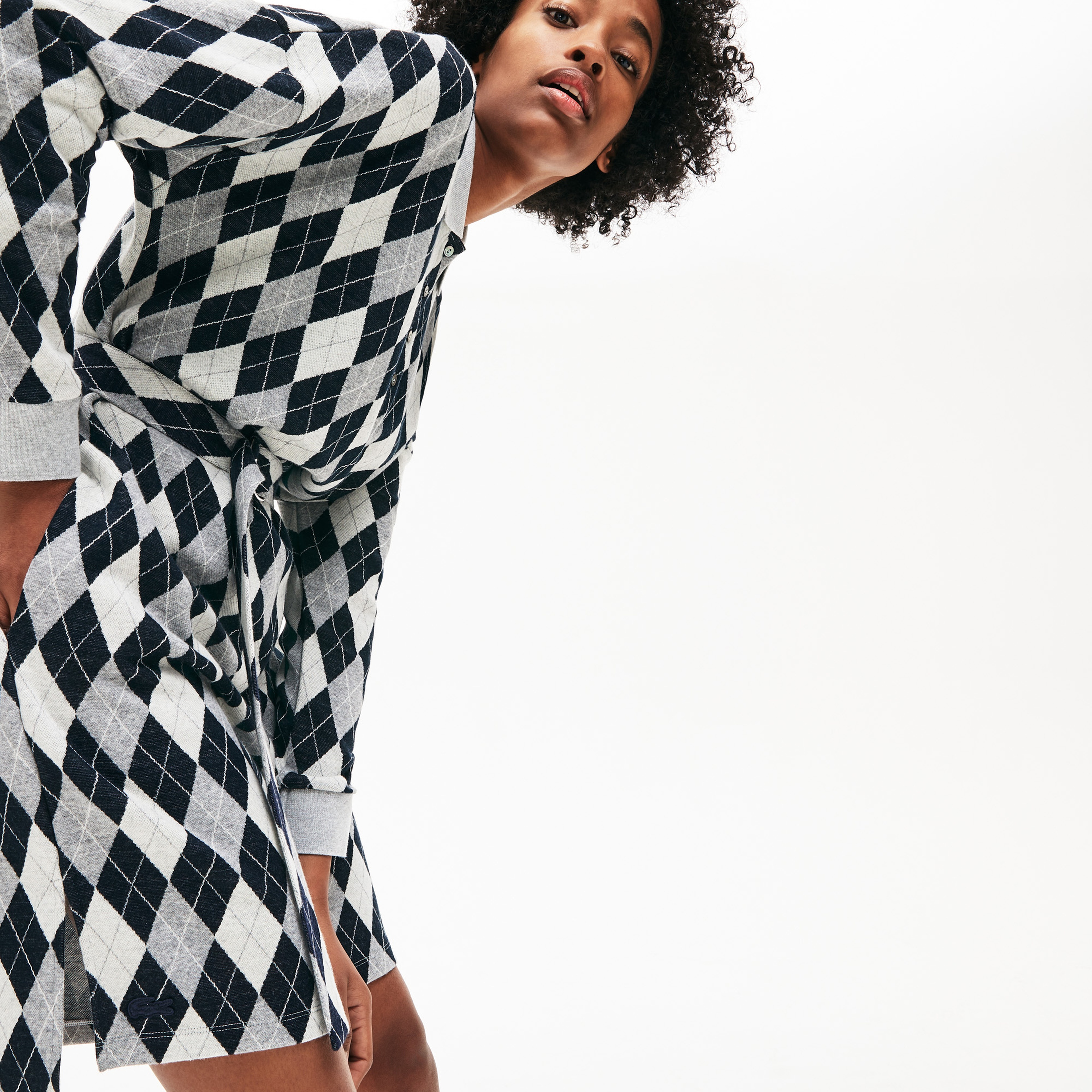 Lacoste Kadın Baklava Desenli Gri Elbise