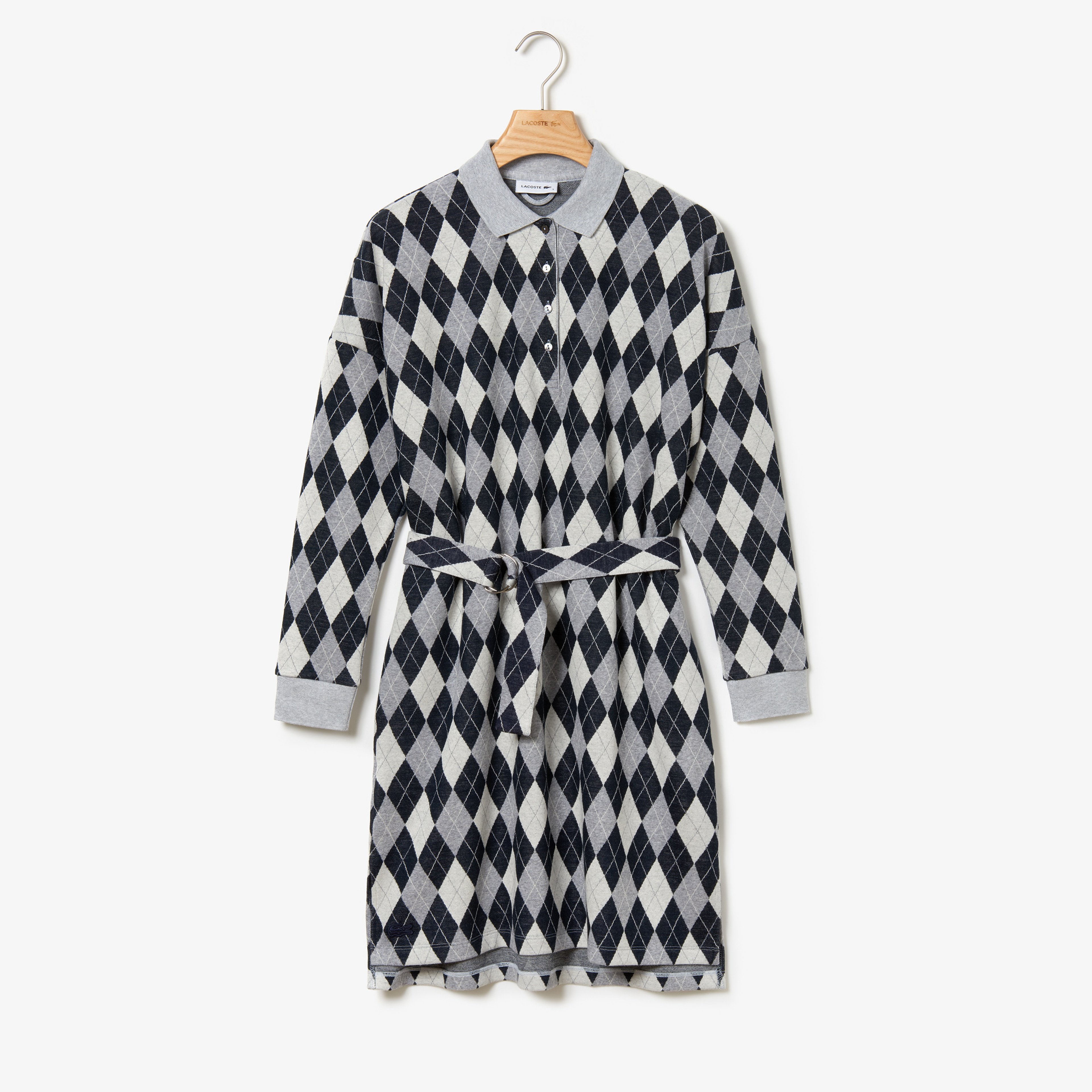 Lacoste Kadın Baklava Desenli Gri Elbise