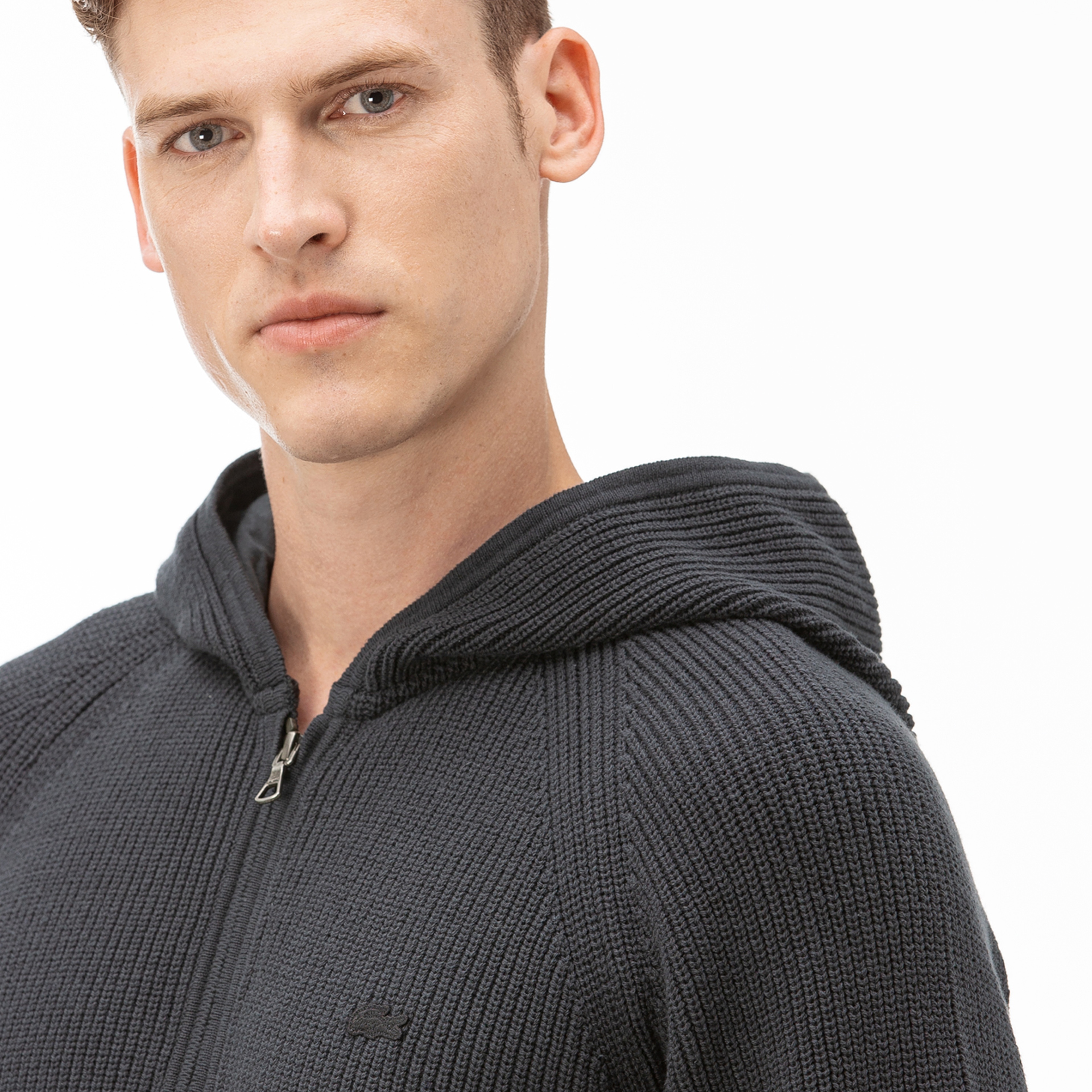 Lacoste Erkek Gri Kapüşonlu Fermuarlı Triko Hırka7 - L/XLAH2051