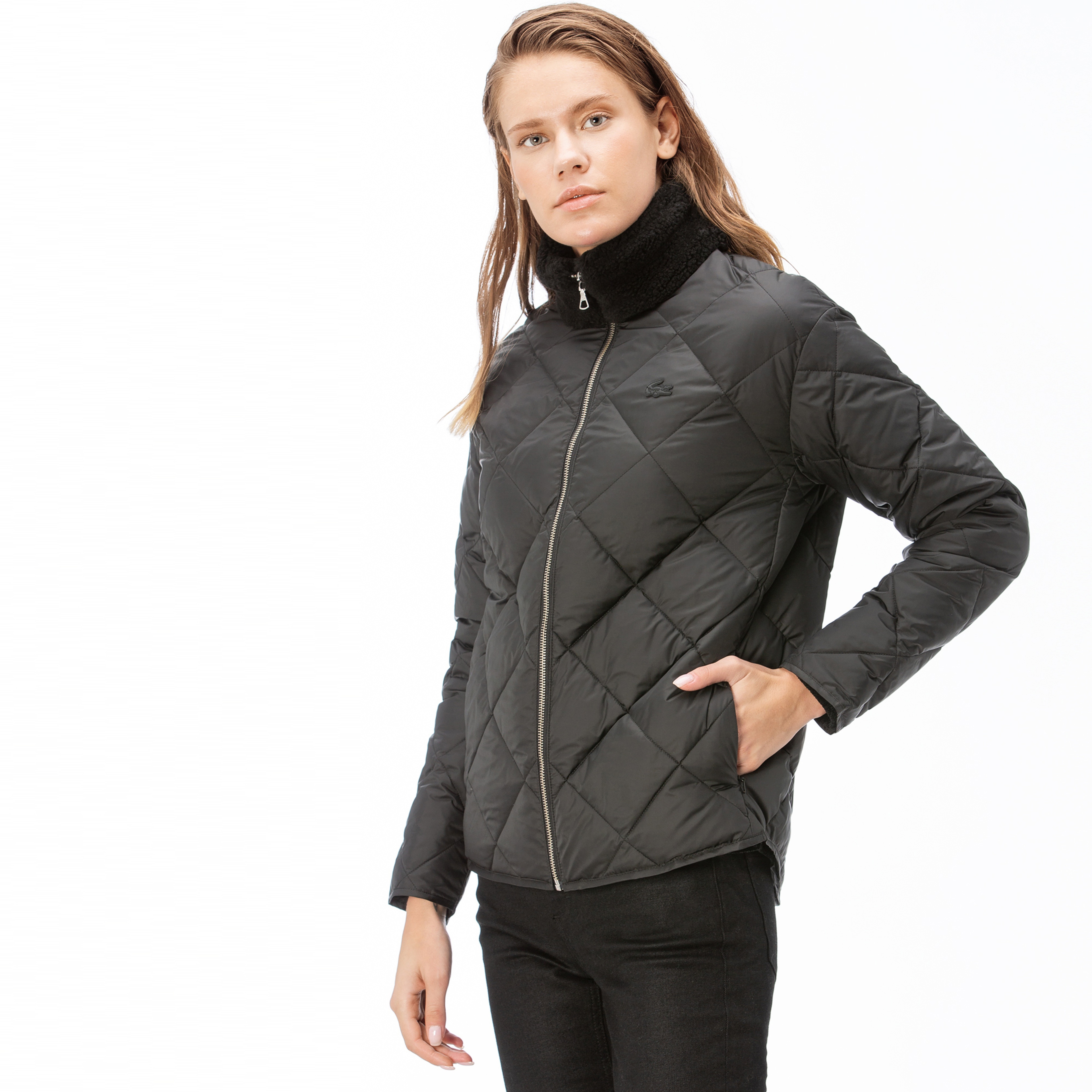 Lacoste Kadın Siyah Kapitone Kaz Tüyü Mont