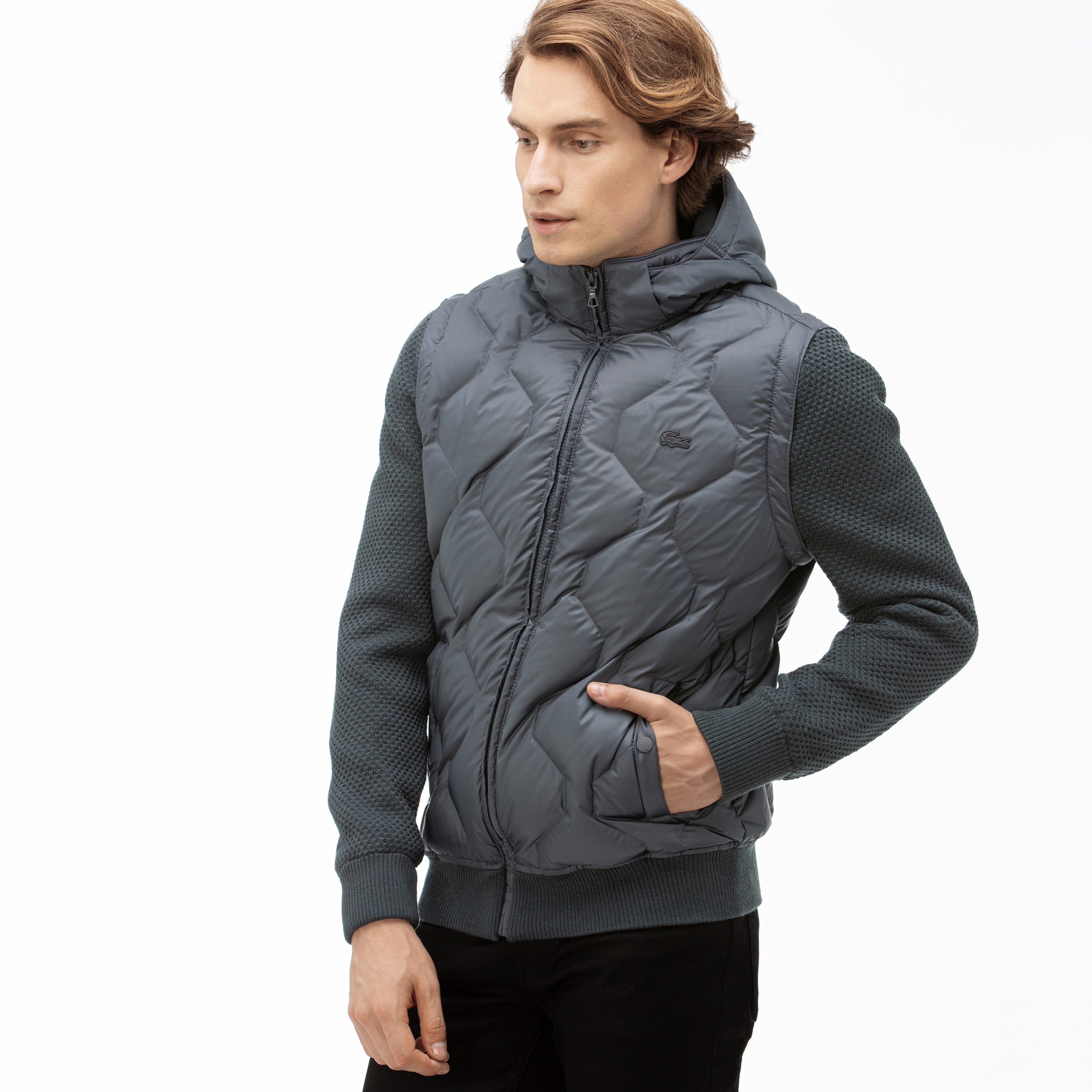 Lacoste Erkek Gri Triko Detaylı Çift Kullanımlı Mont