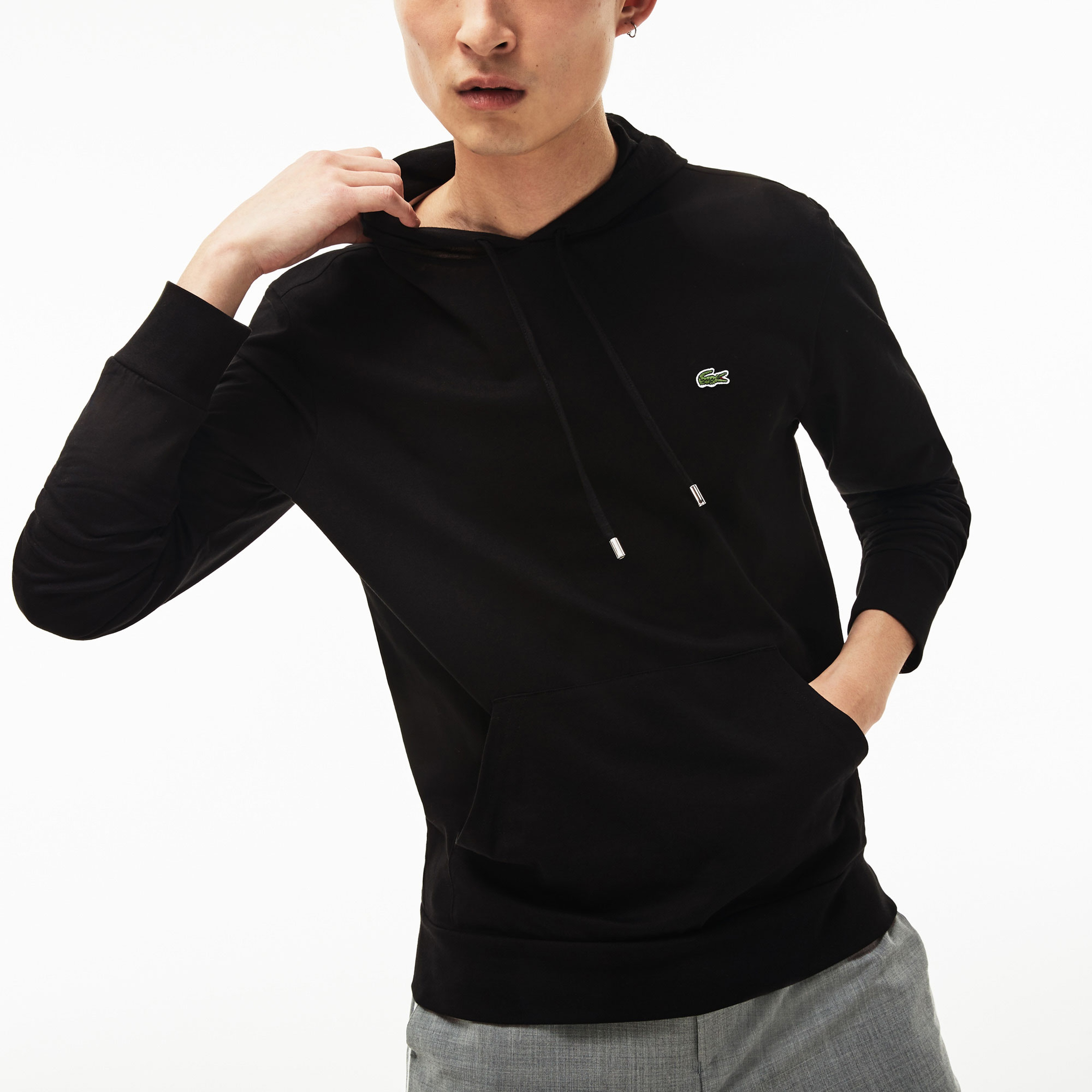 Erkek Slim Fit Kapüşonlu Siyah Sweatshirt