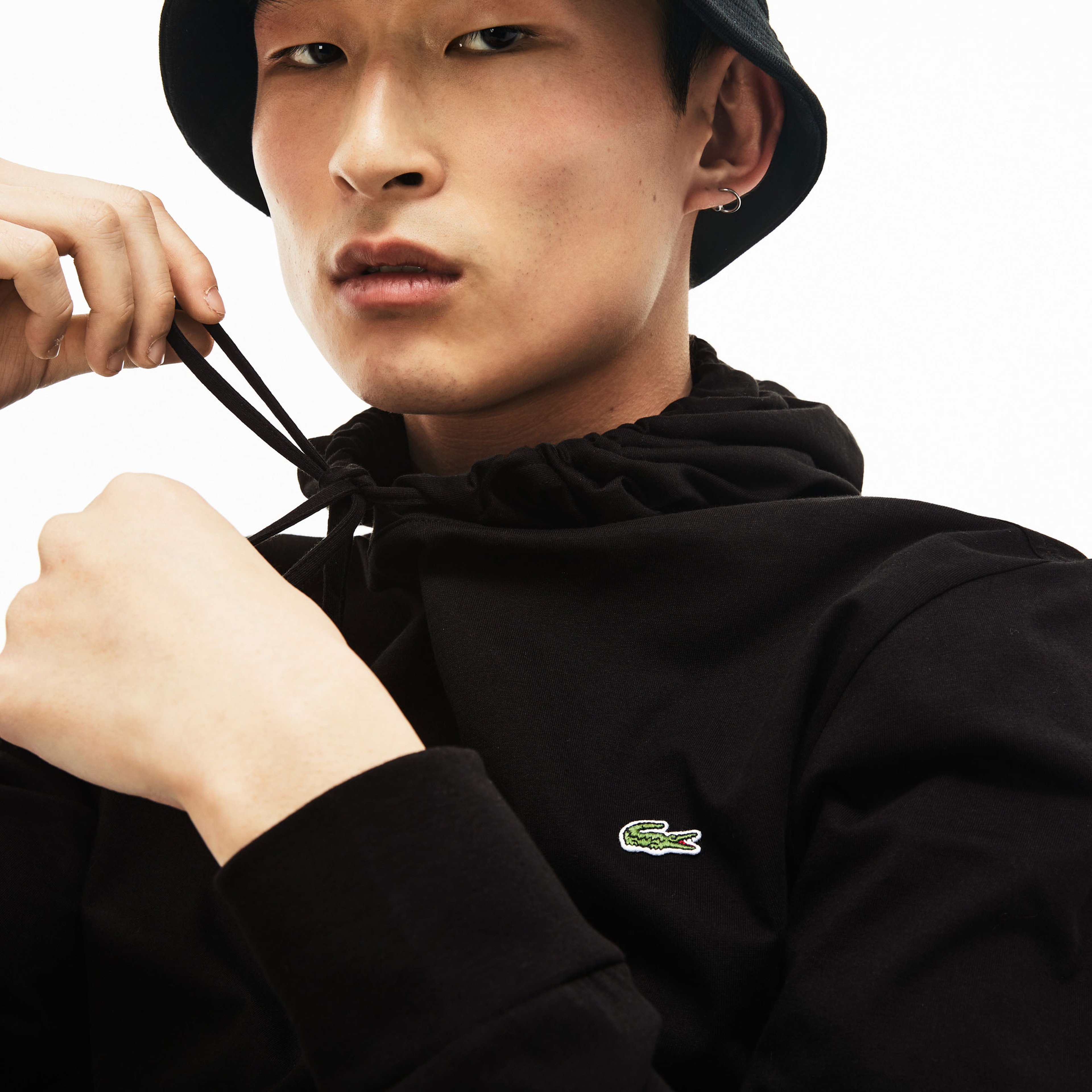 Erkek Slim Fit Kapüşonlu Siyah Sweatshirt