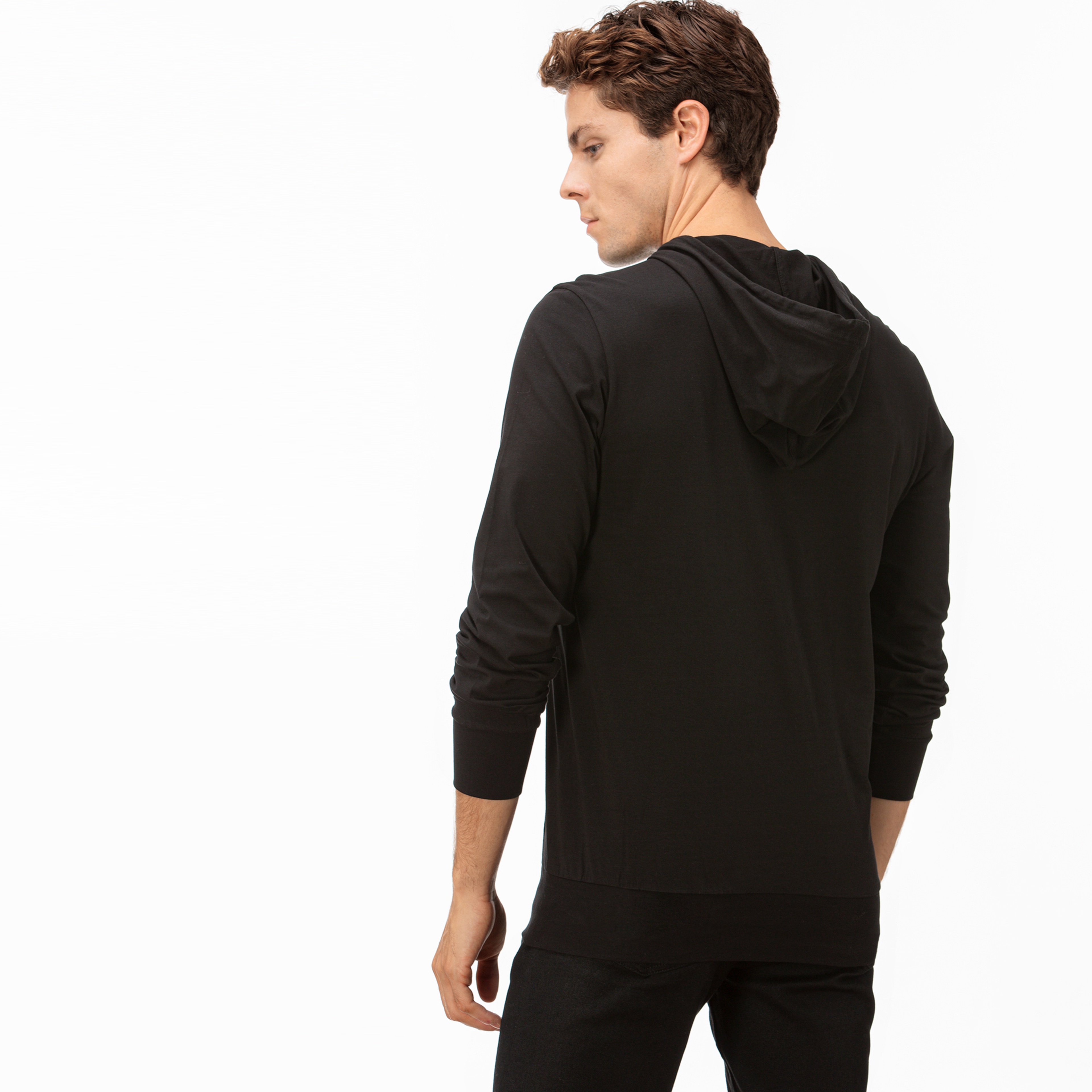 Erkek Slim Fit Kapüşonlu Siyah Sweatshirt