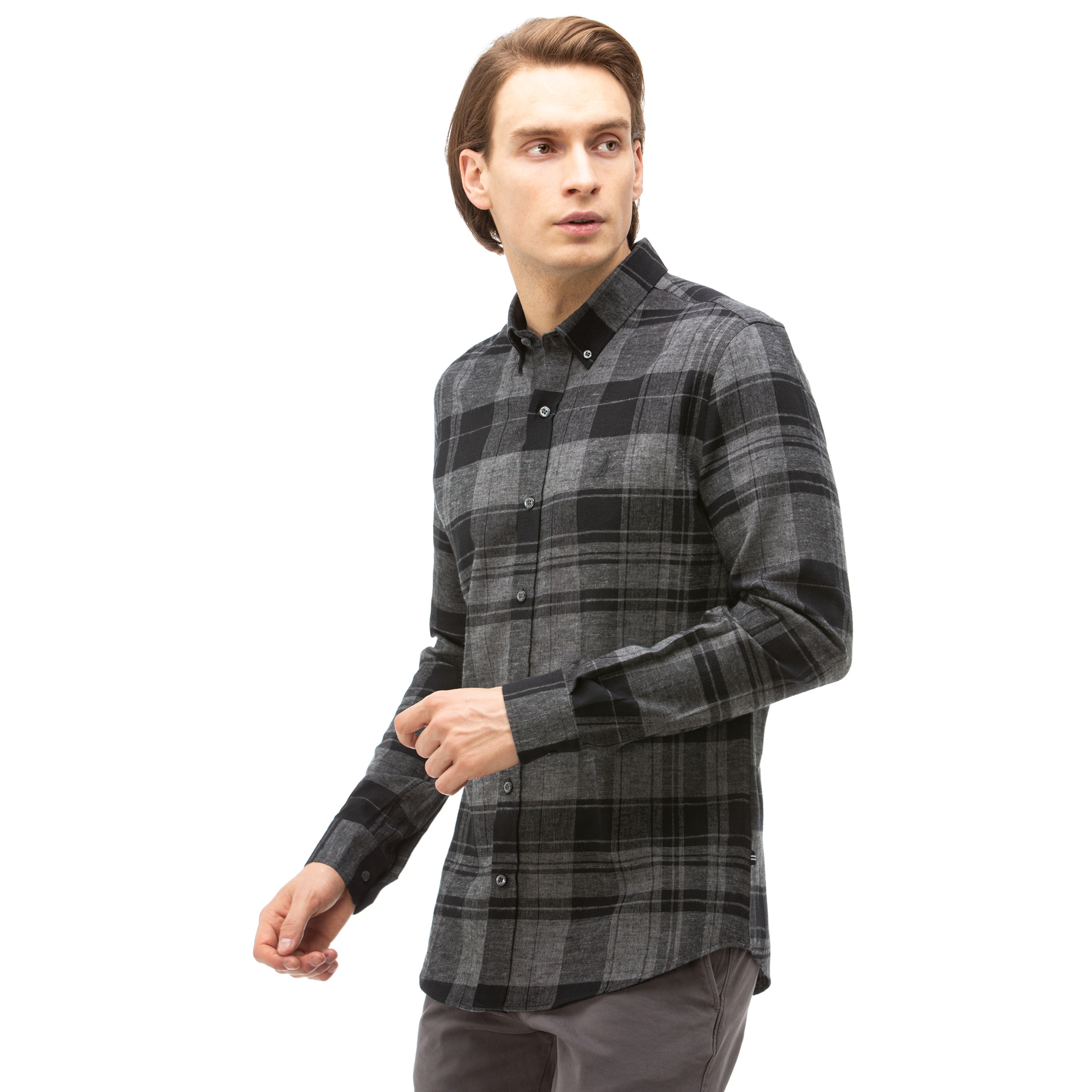 NAUTICA Erkek Siyah Slim Fit Kareli Gömlek