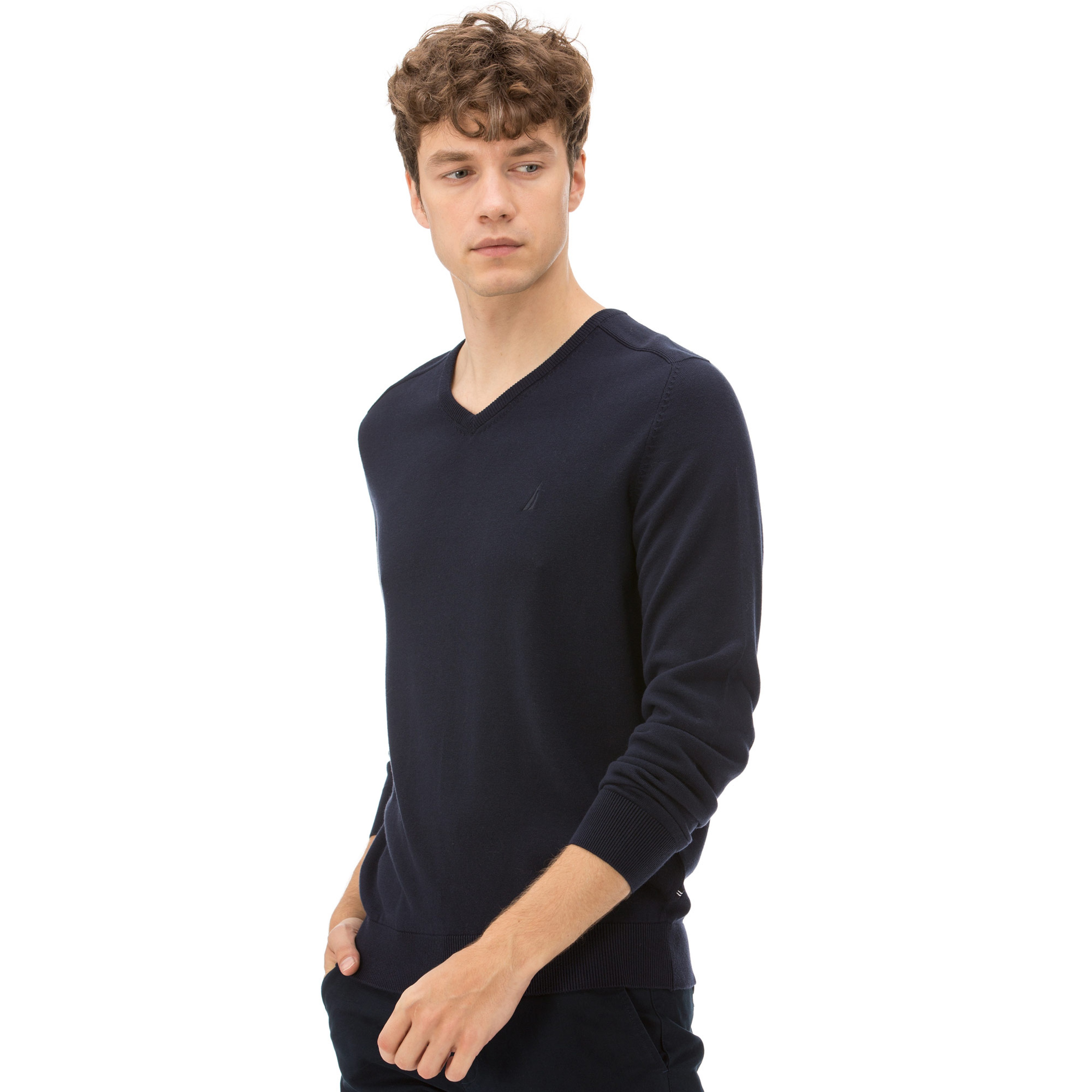 NAUTICA ERKEK CLASSIC FIT V YAKA LACİVERT TRİKO