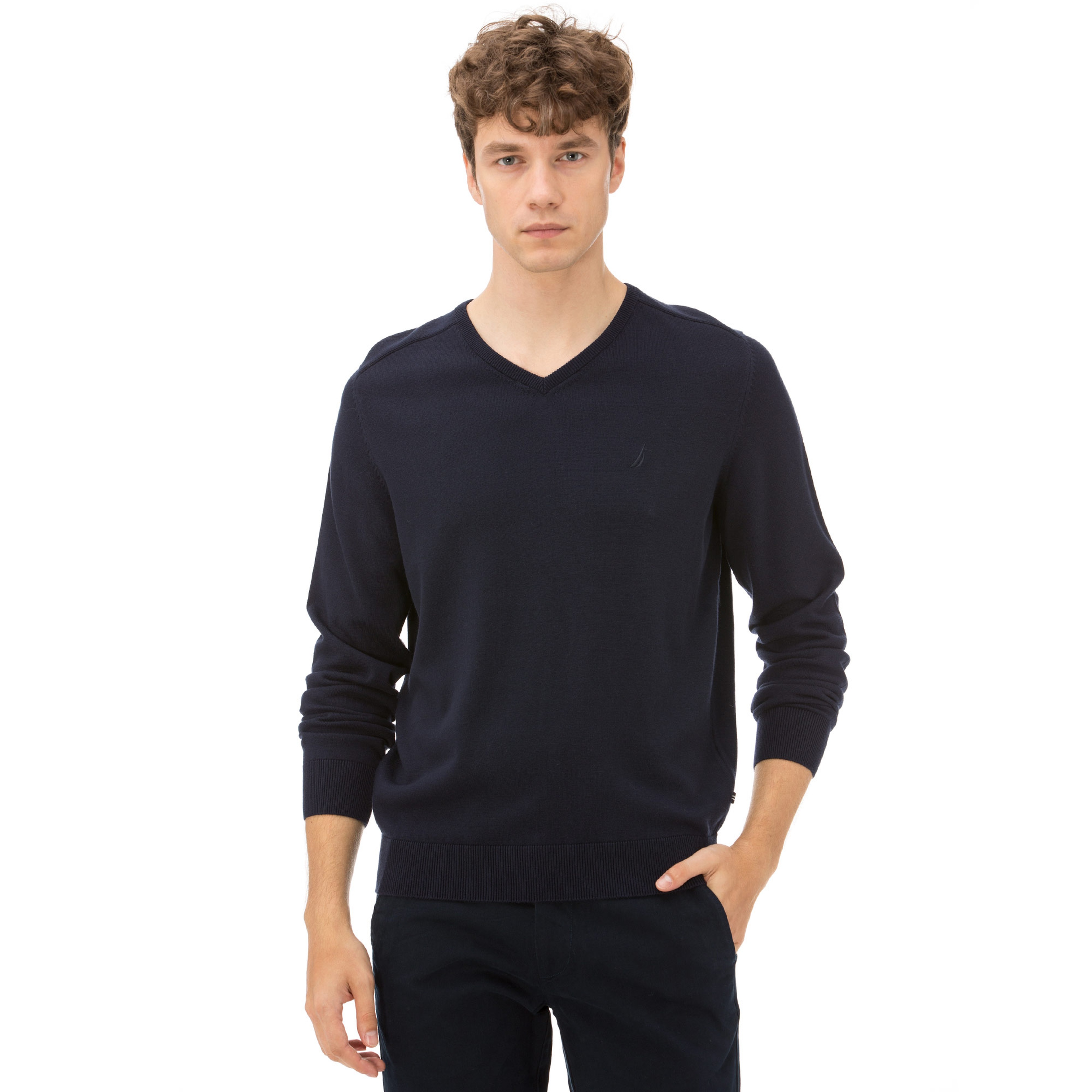NAUTICA ERKEK CLASSIC FIT V YAKA LACİVERT TRİKO