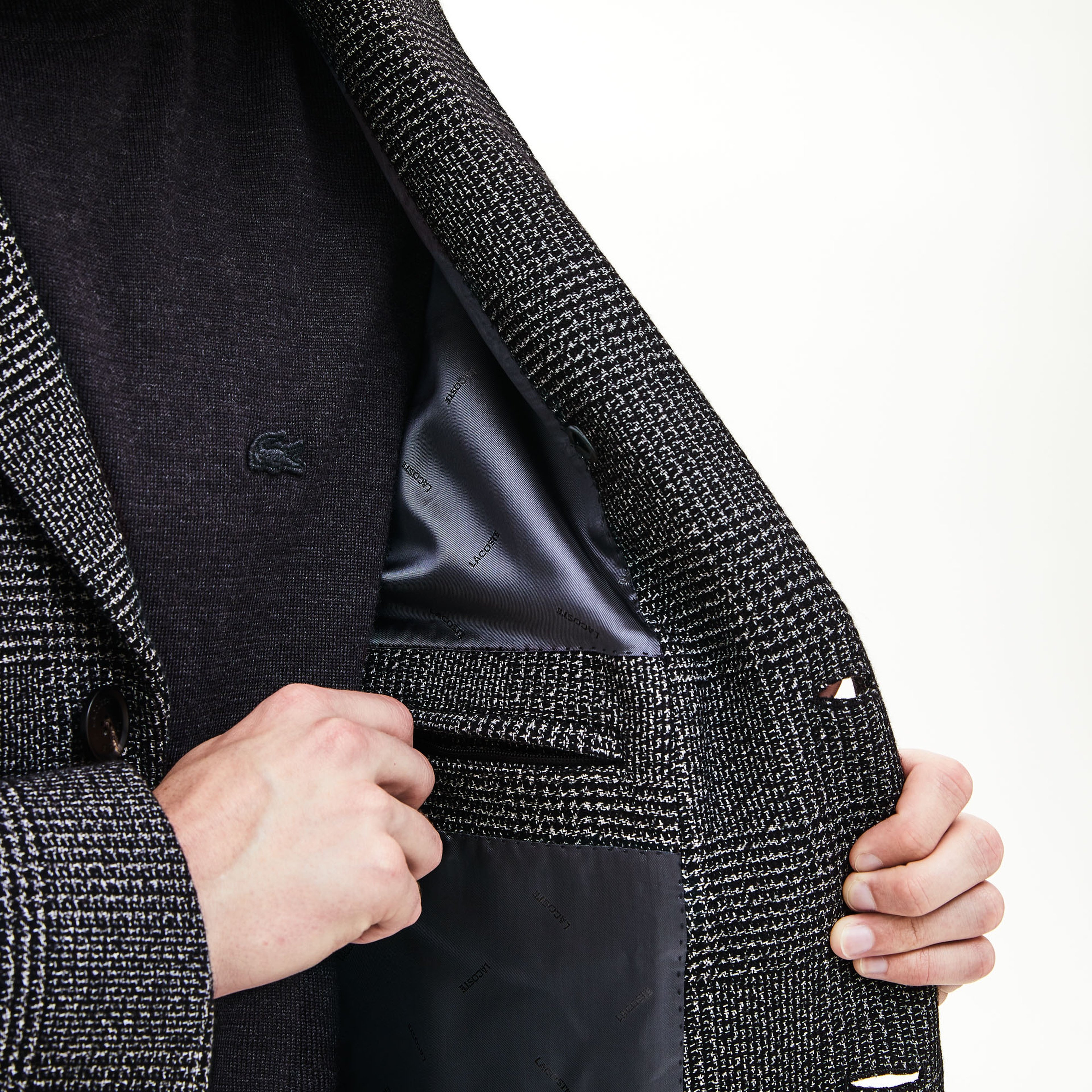 Lacoste Erkek Gri Regular Fit Ekose Desenli Kaban