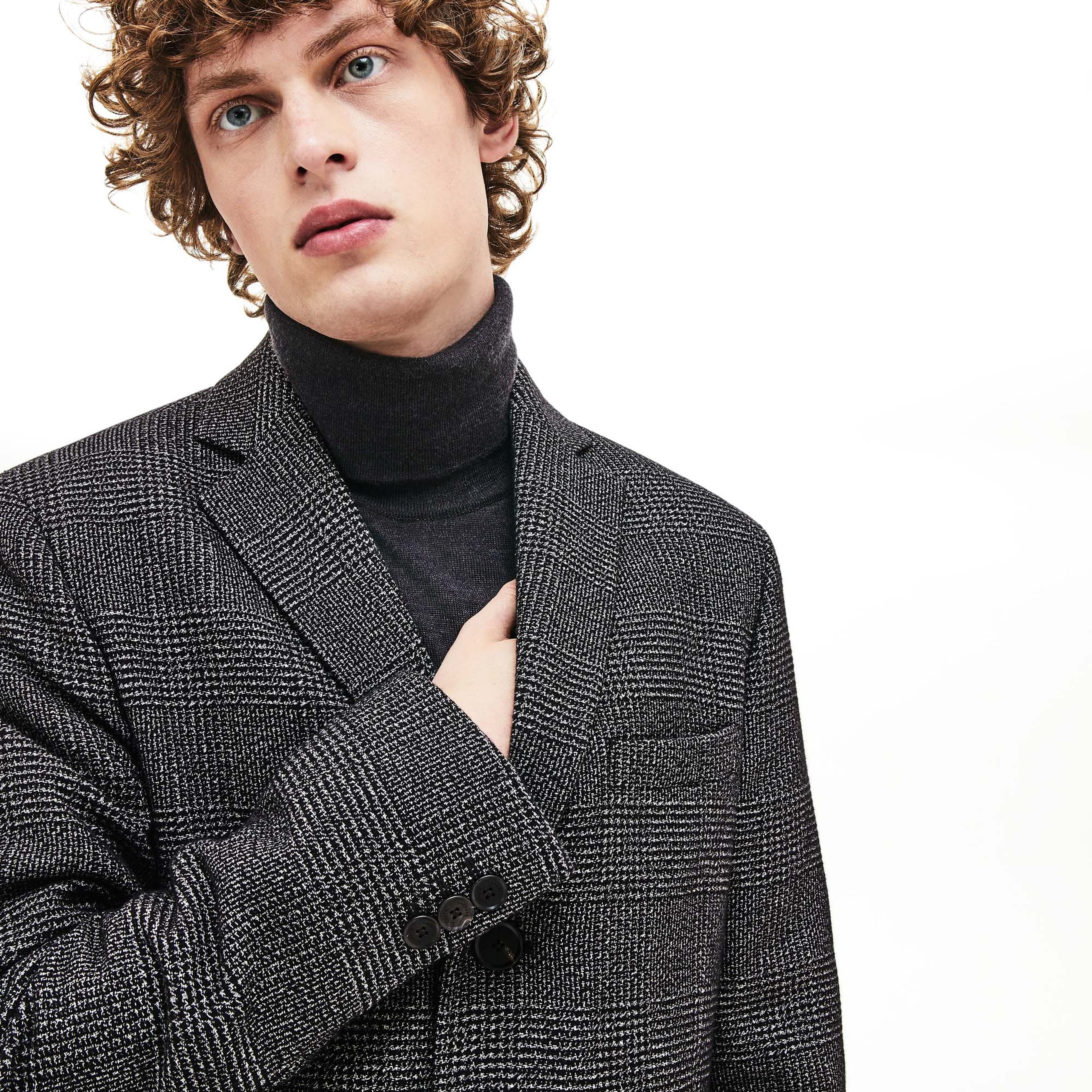 Lacoste Erkek Gri Regular Fit Ekose Desenli Kaban