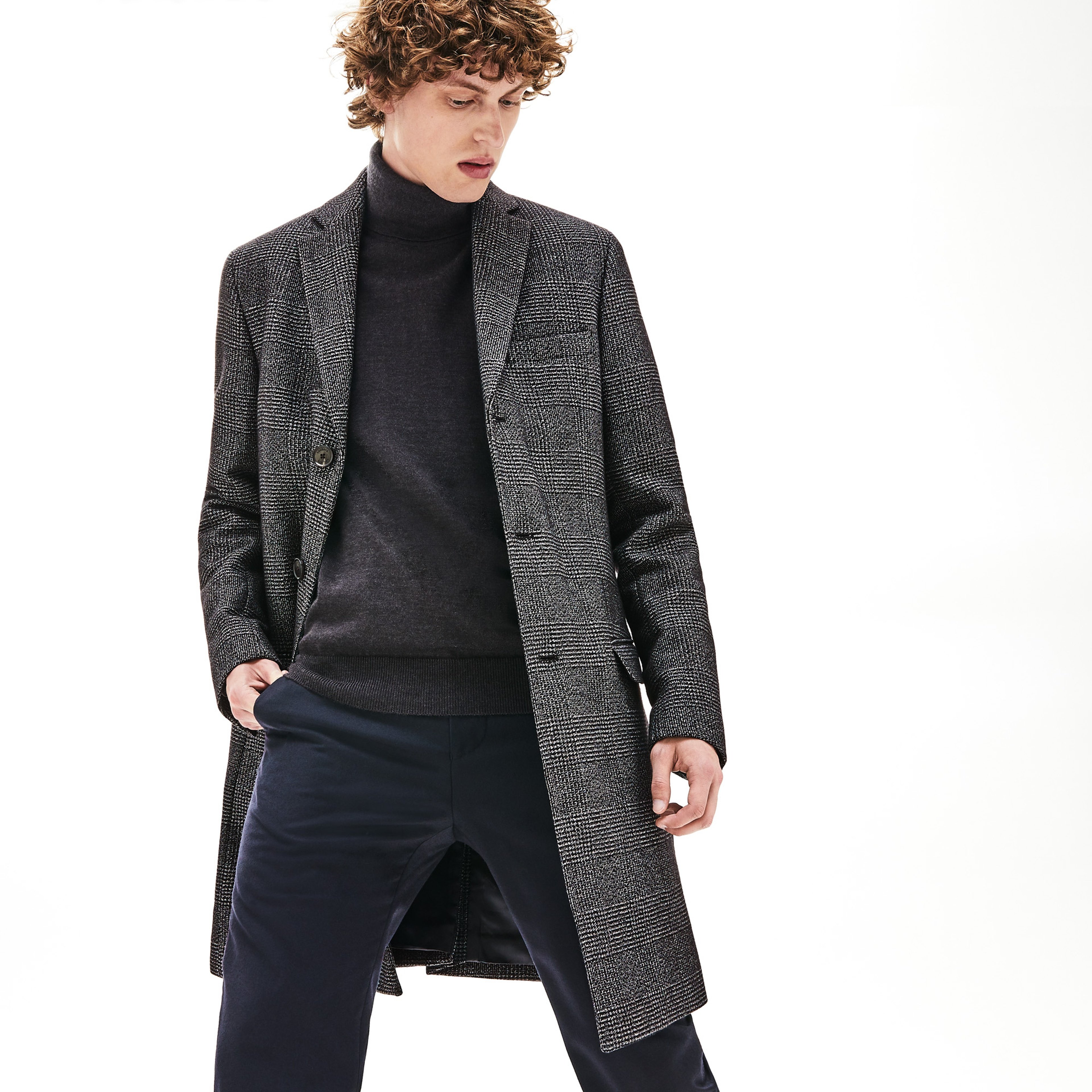 Lacoste Erkek Gri Regular Fit Ekose Desenli Kaban