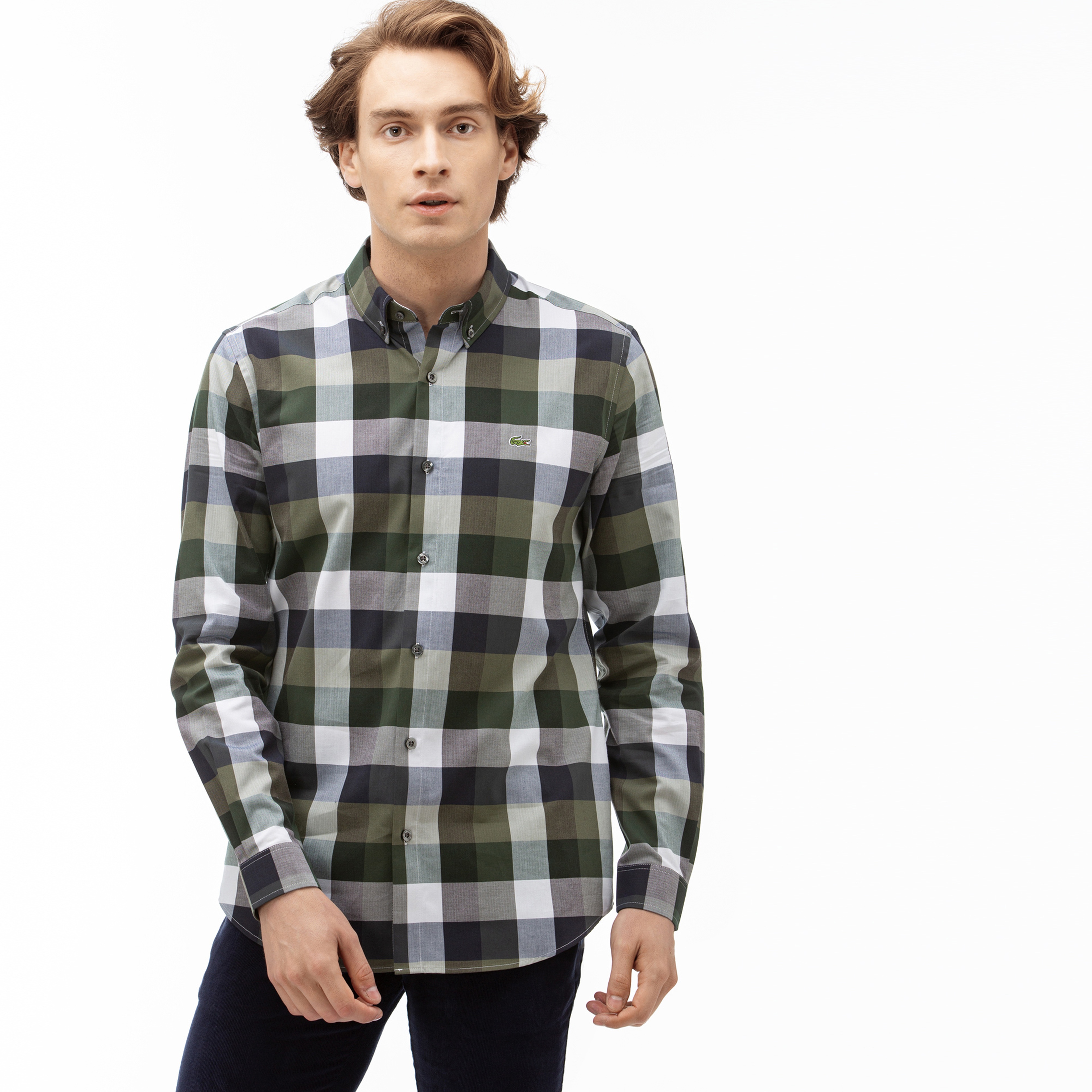 Lacoste Erkek Slim Fit Ekose Desenli Yeşil Gömlek