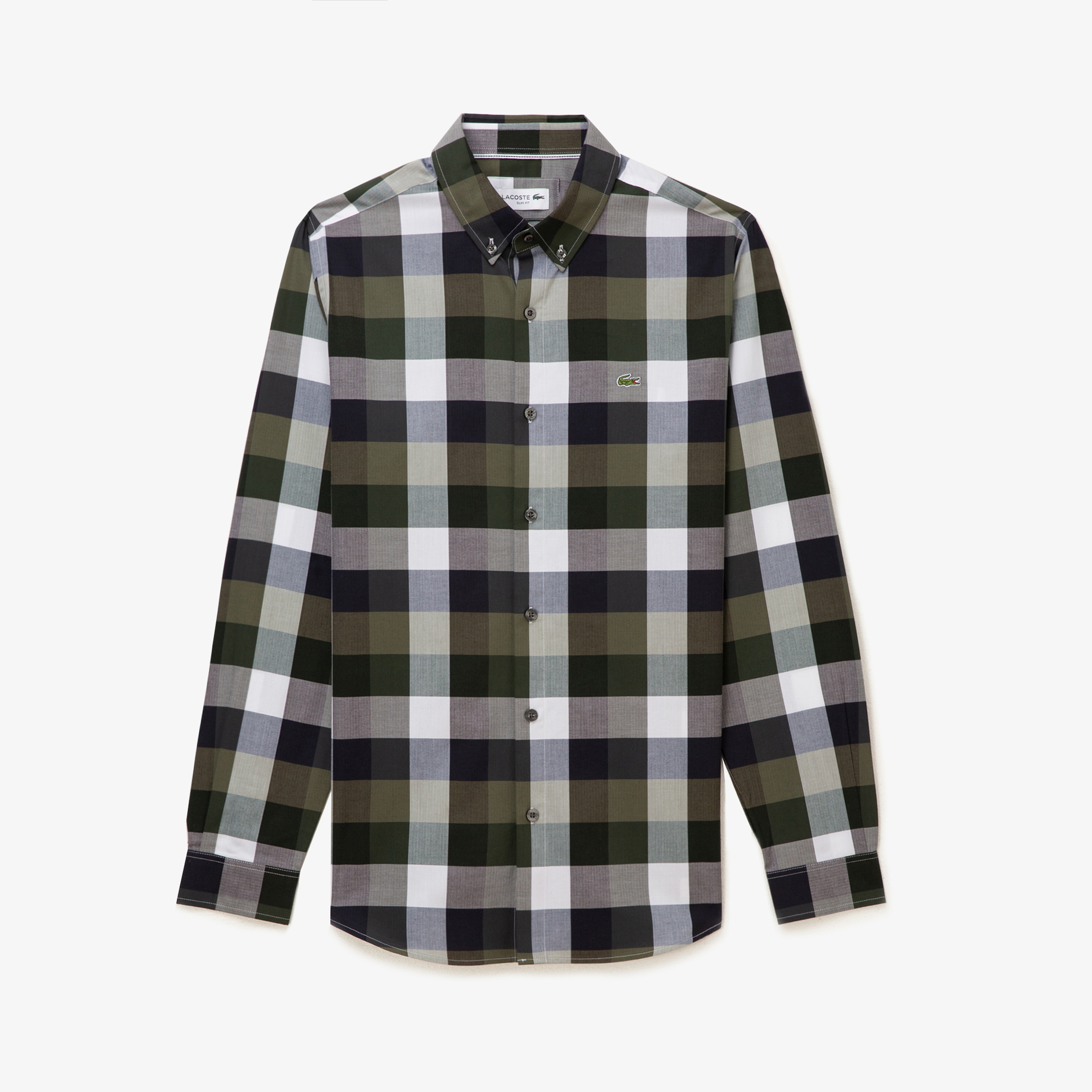 Lacoste Erkek Slim Fit Ekose Desenli Yeşil Gömlek