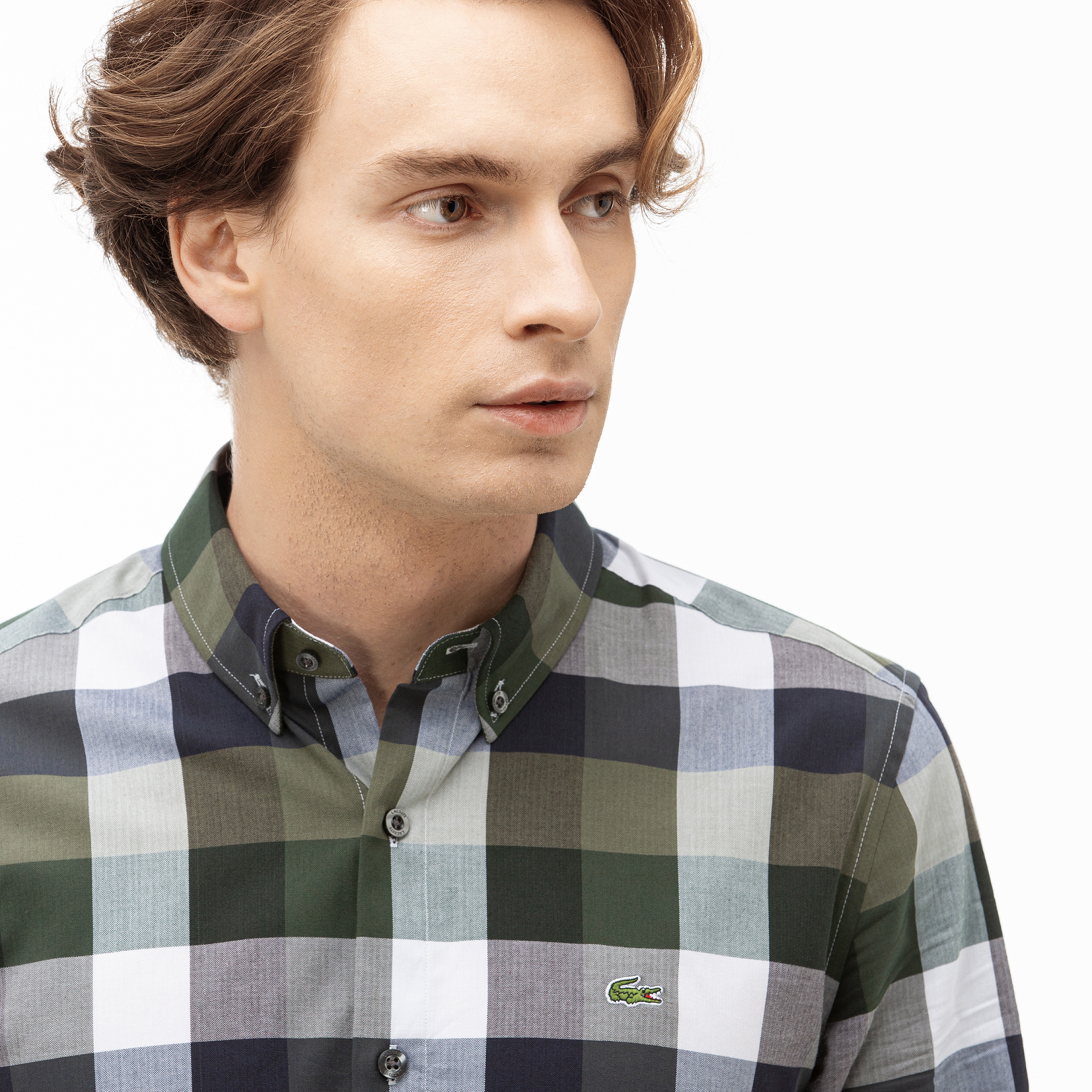 Lacoste Erkek Slim Fit Ekose Desenli Yeşil Gömlek