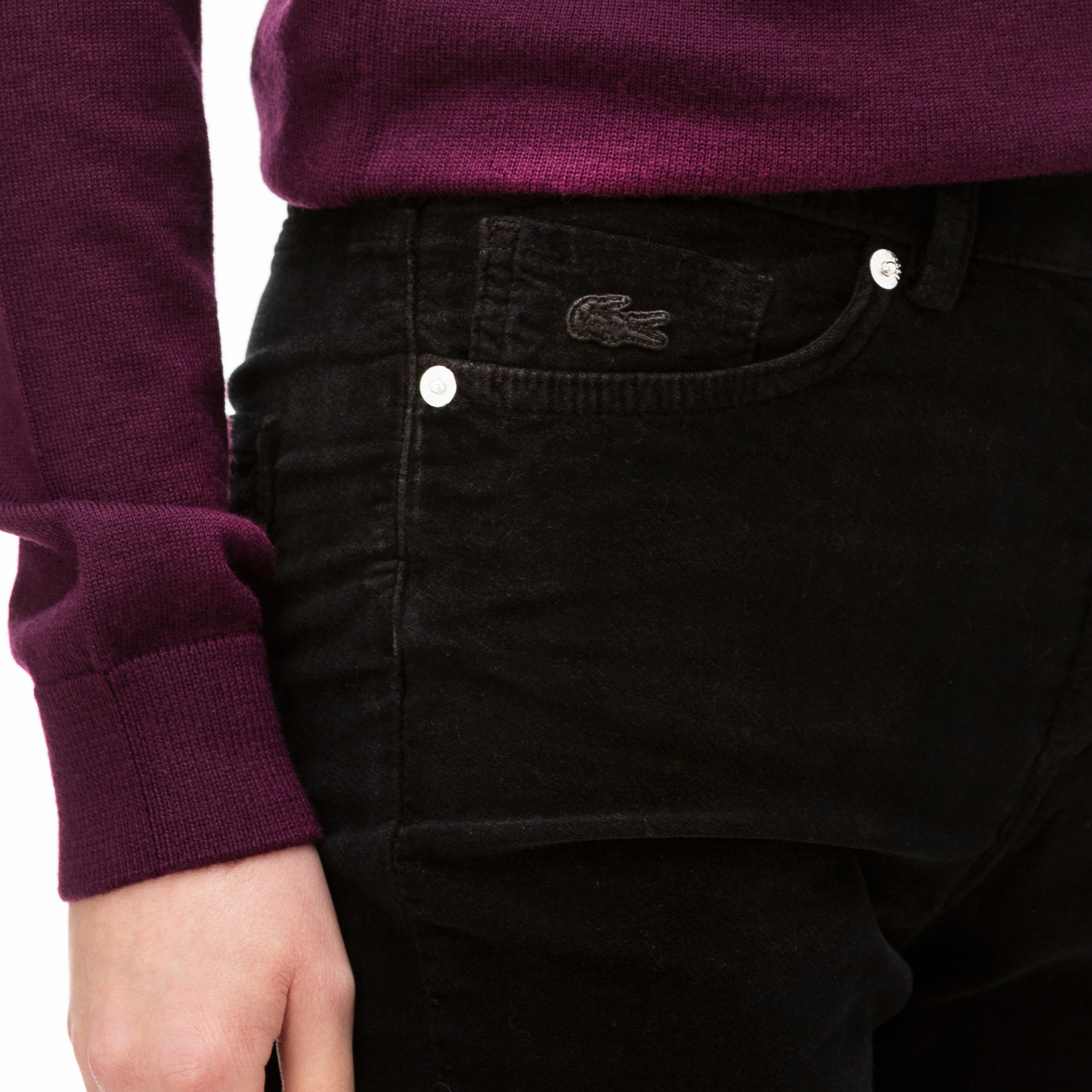 Lacoste Kadın Slim Fit Siyah Kadife Pantolon