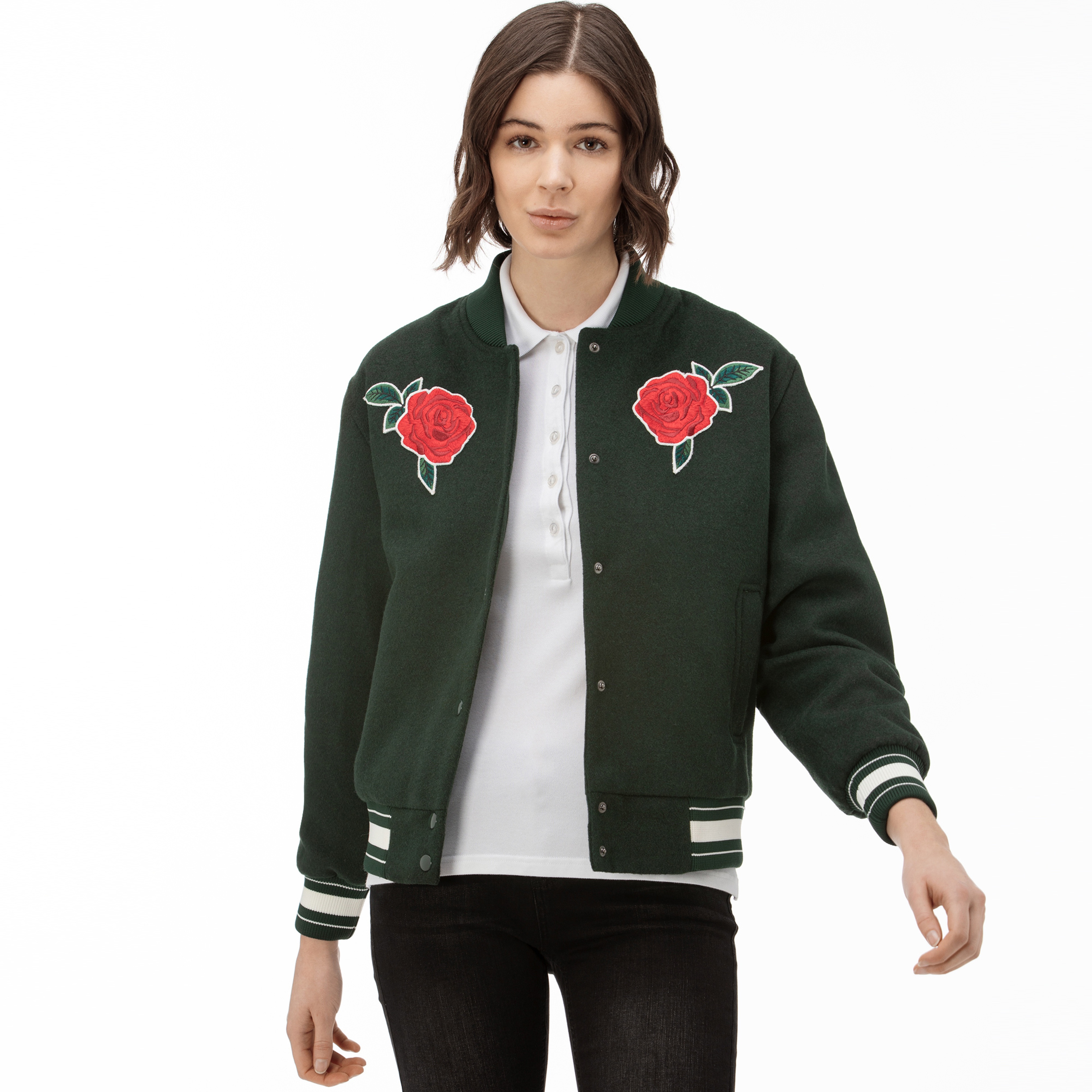 Lacoste L!VE Kadın Yünlü Gül Nakışlı Yeşil Ceket