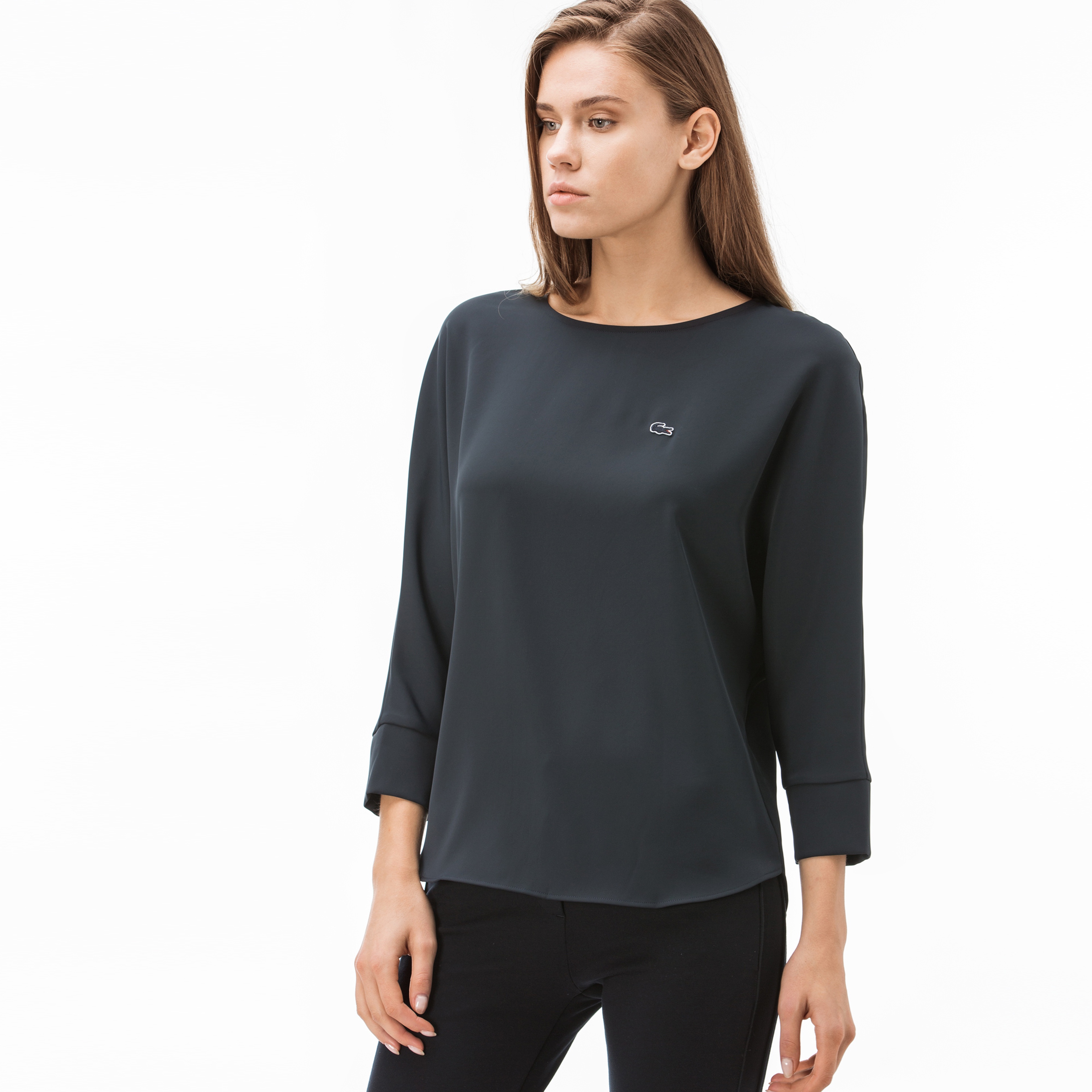 Lacoste Kadın Kayık Yaka Truvakar Kollu Lacivert Bluz