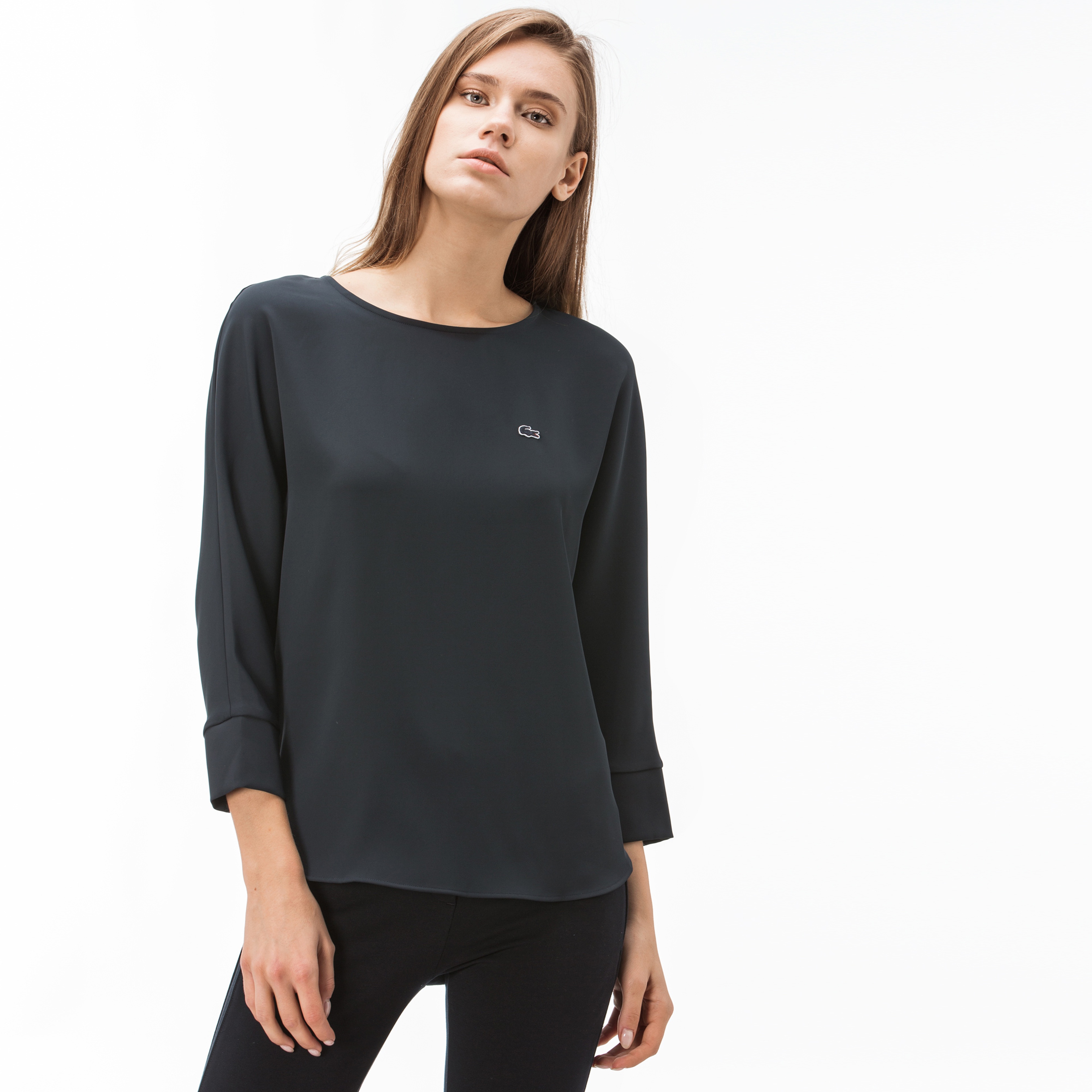 Lacoste Kadın Kayık Yaka Truvakar Kollu Lacivert Bluz