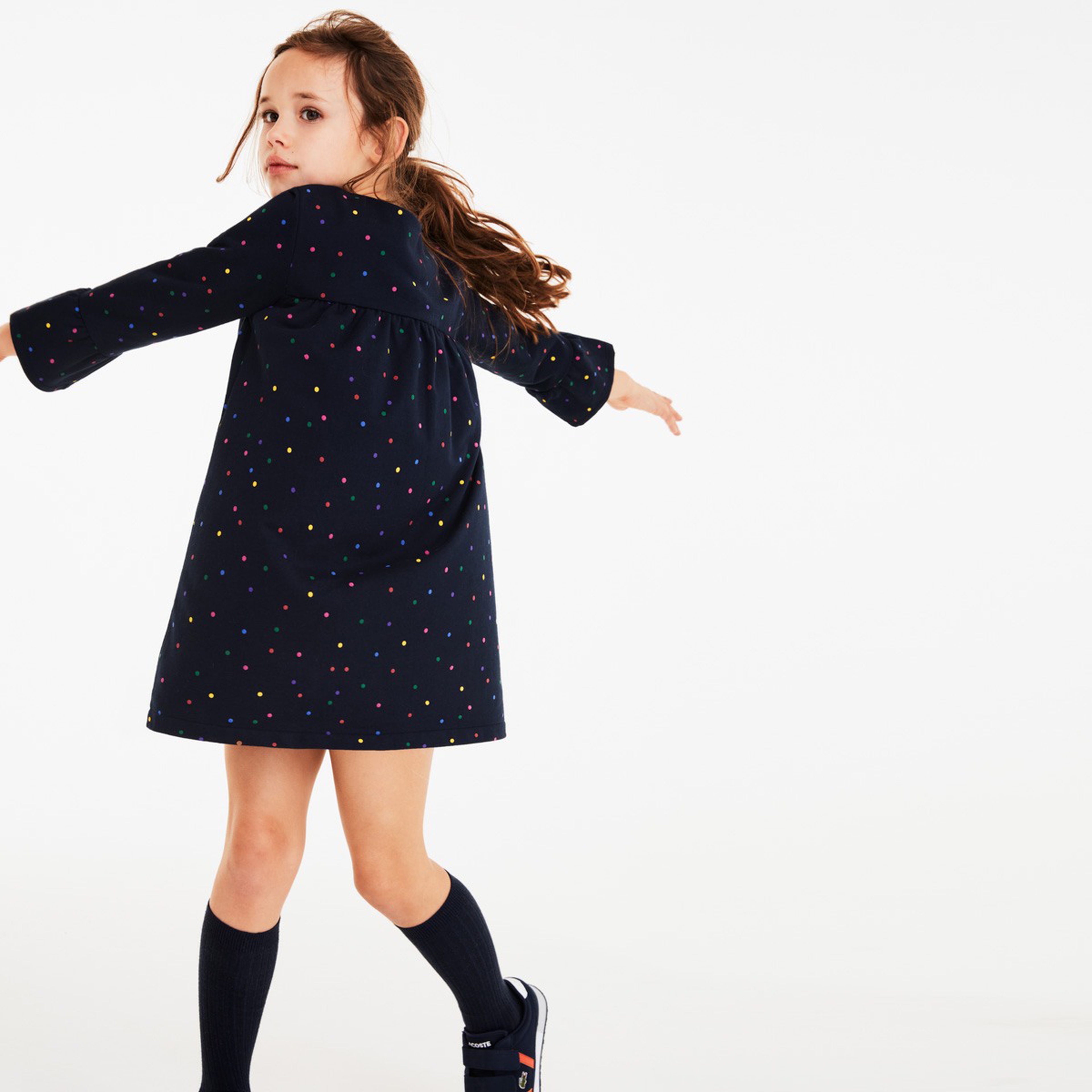 Lacoste Çocuk Puantiye Desenli Lacivert Elbise